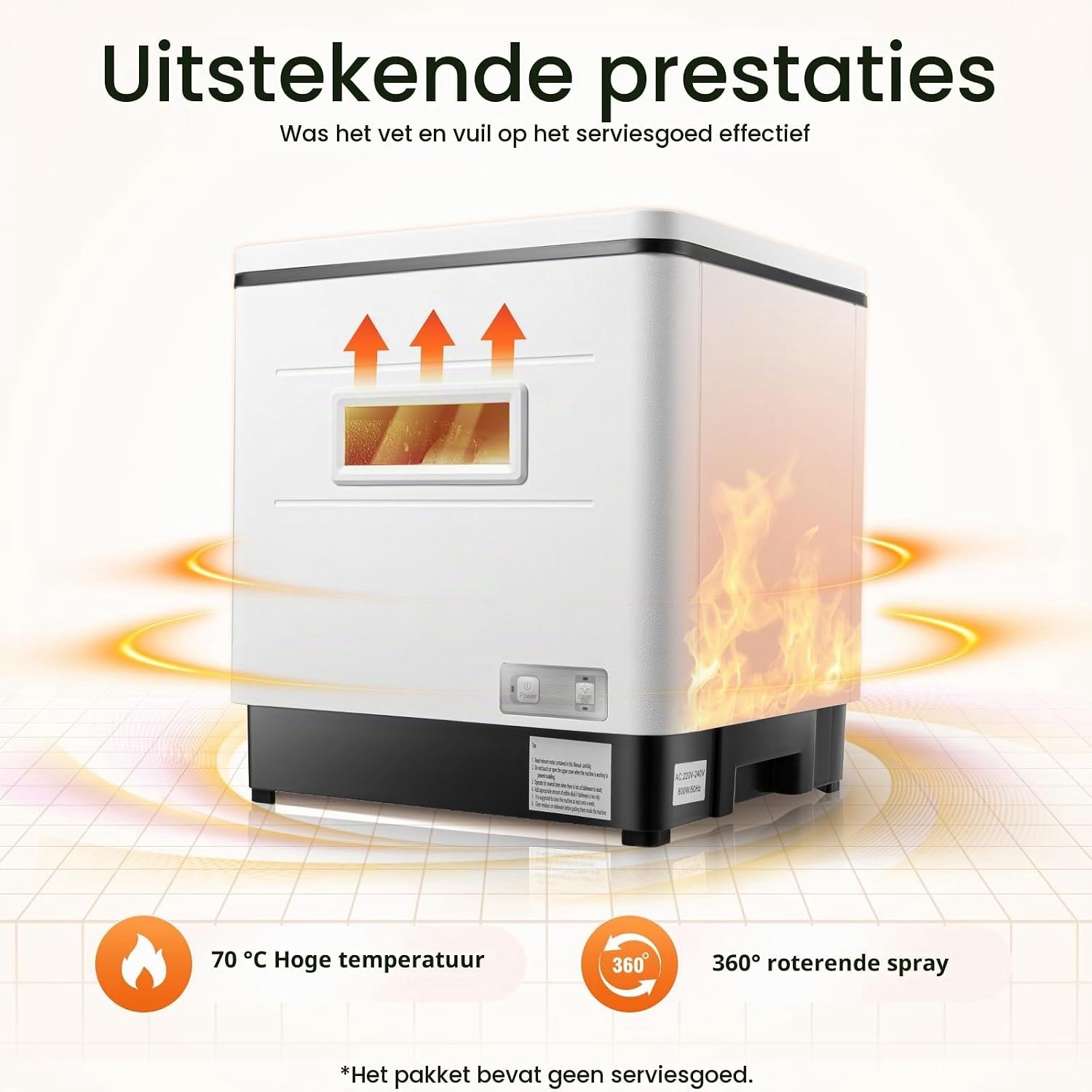 HydroClean Mini Vaatwasser – Vrijstaande Ankelhoge Tafelvaatwasser Zonder Wateraansluiting – Compacte Afwasmachine voor Kleine Keukens, Camper & Studio – UV-Sterilisatie & 360° Sproeier – Roestvrij Staal & Wit