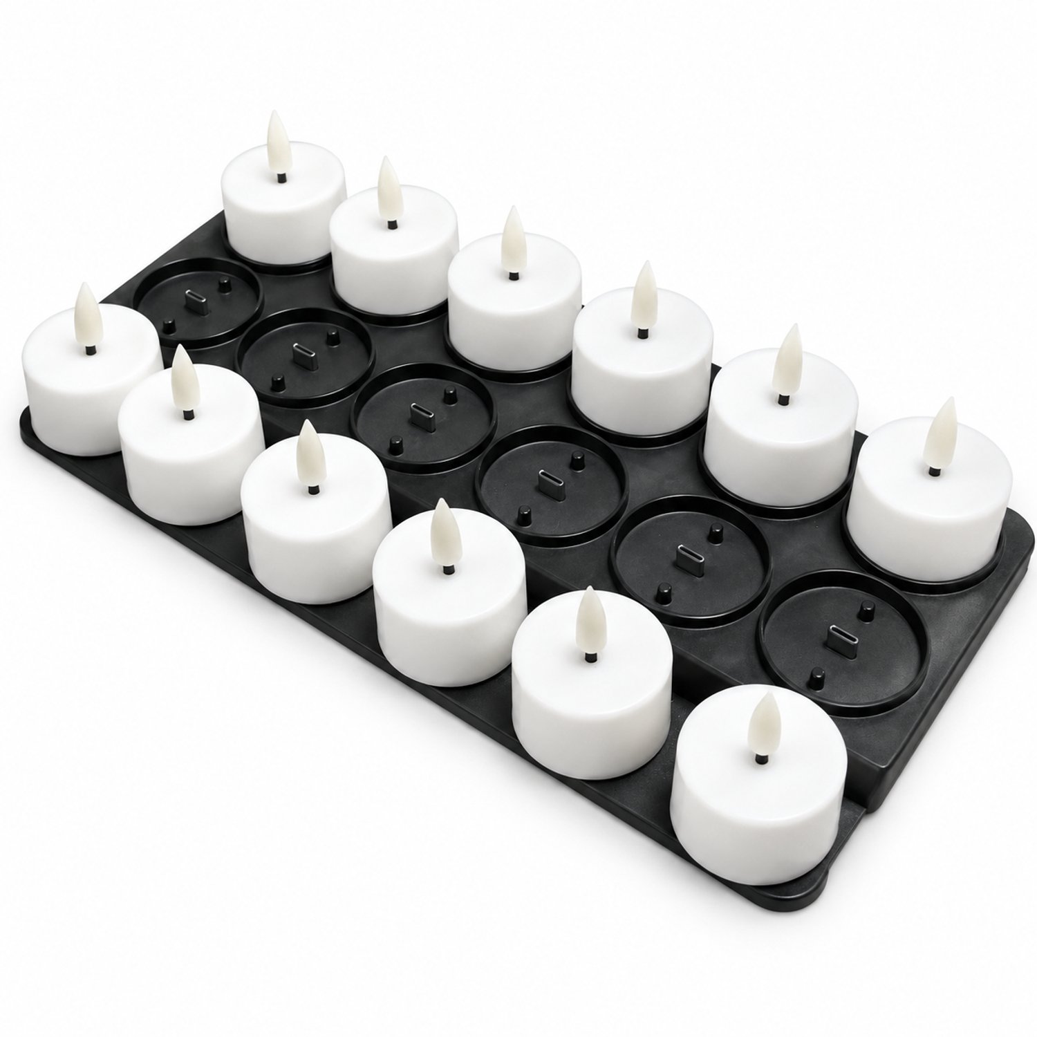 led kaarsen, 12 stuks, oplaadbaar via Type-C, op afstand bedienbaar, 2700K, met zwarte laadvoet voor 12 kaarsen