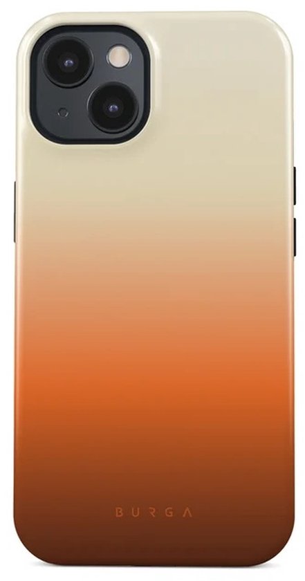Burga telefoonhoesje met een crème naar roodbruine gradiënt, inclusief logo.