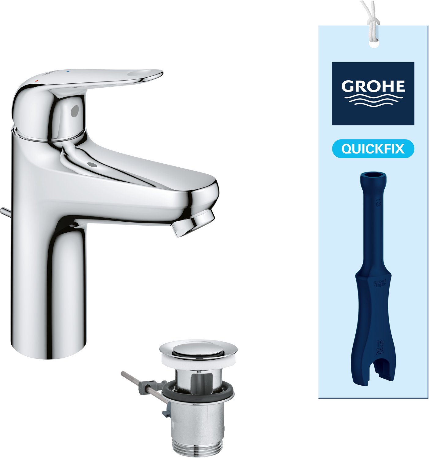 GROHE Swift eengreepsmengkraan met pop-up waste set - M-Size - AquaCalibrator - Chroom