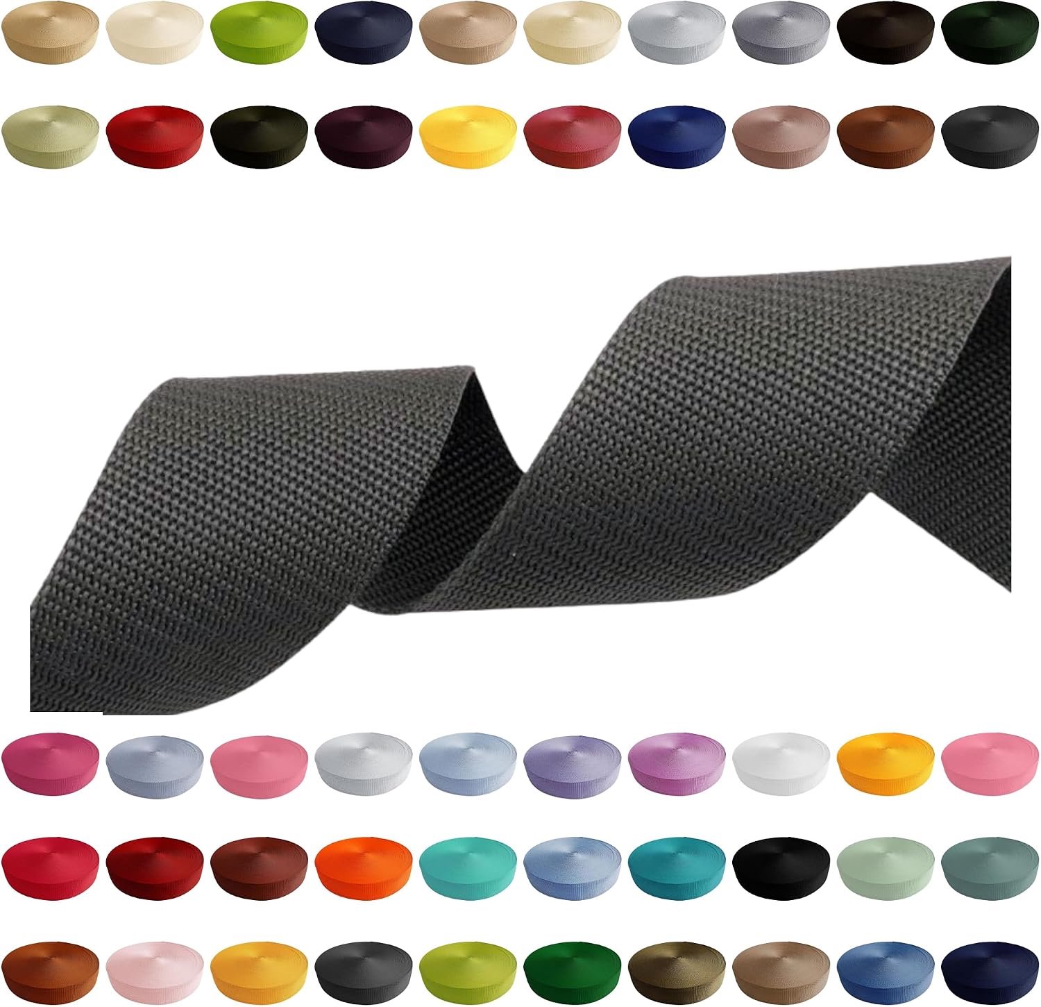 2m 5m 10m 50m, 50 kleuren, breedte 10mm 15mm 20mm 25mm 30mm 40mm 50mm, taschengurt, donkergrijs, 30mm x 2m