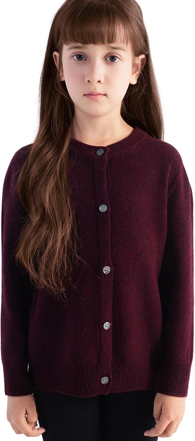 Wol cardigan voor kinderen, rondhals, lange mouwen