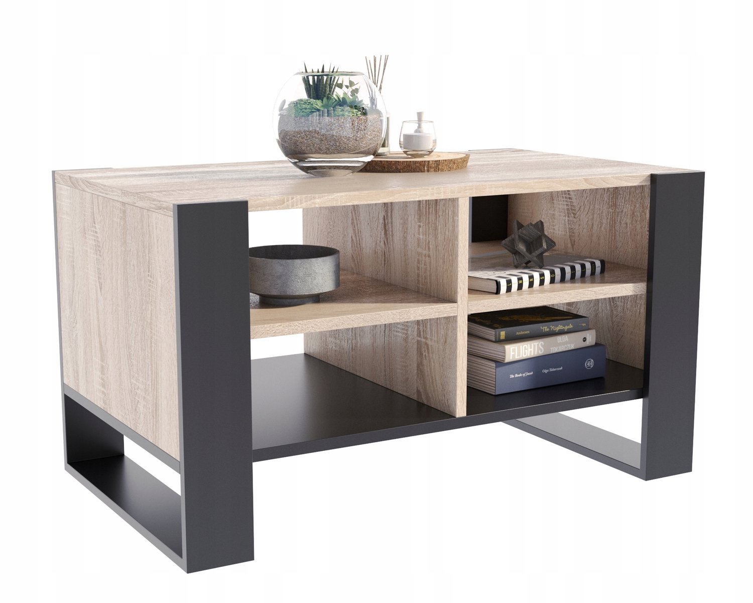 Per La Vita Figa - Salontafel - Sonoma Eiken/Zwart - Met Legplank - Loftstijl