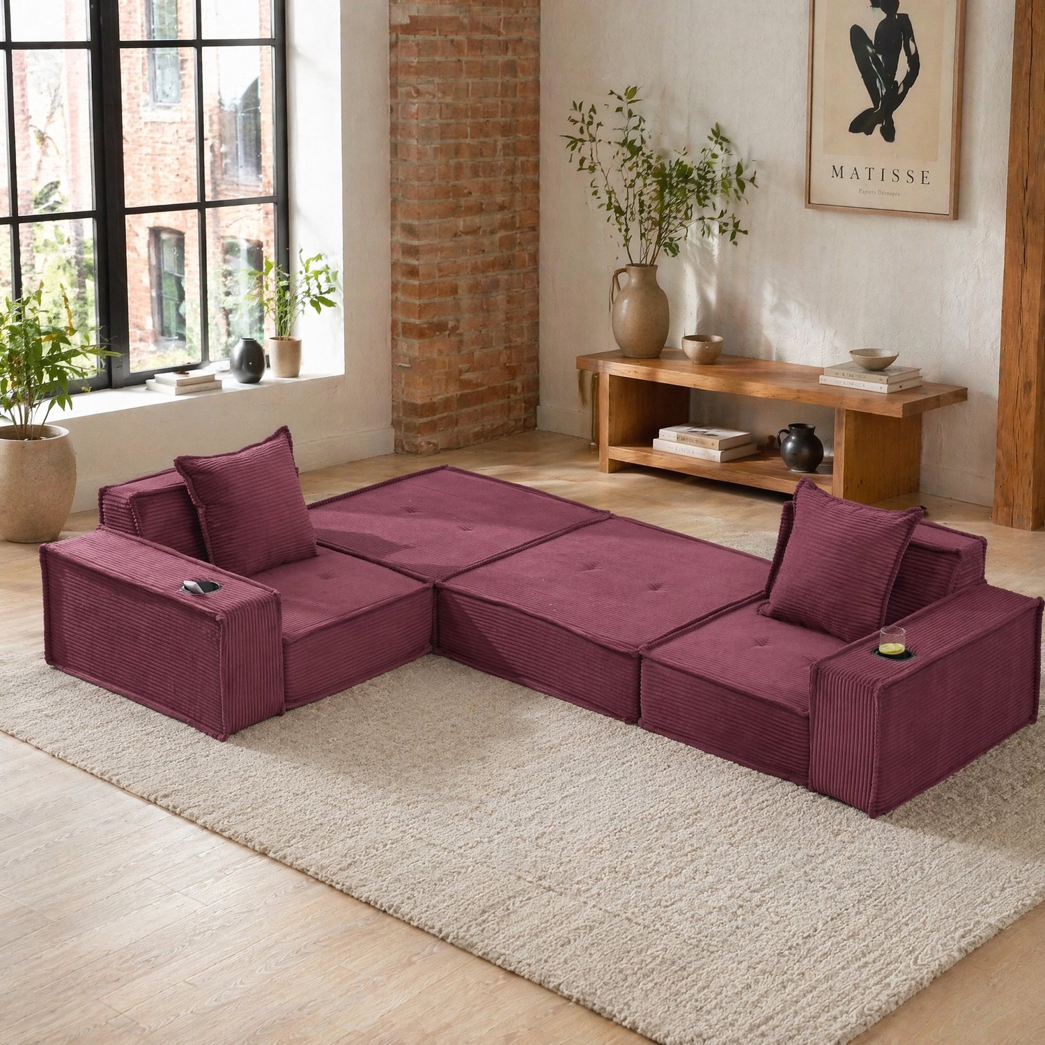 CHICFURN 2-zits slaapbank - Modulair - Met opbergruimte - Wijnrood