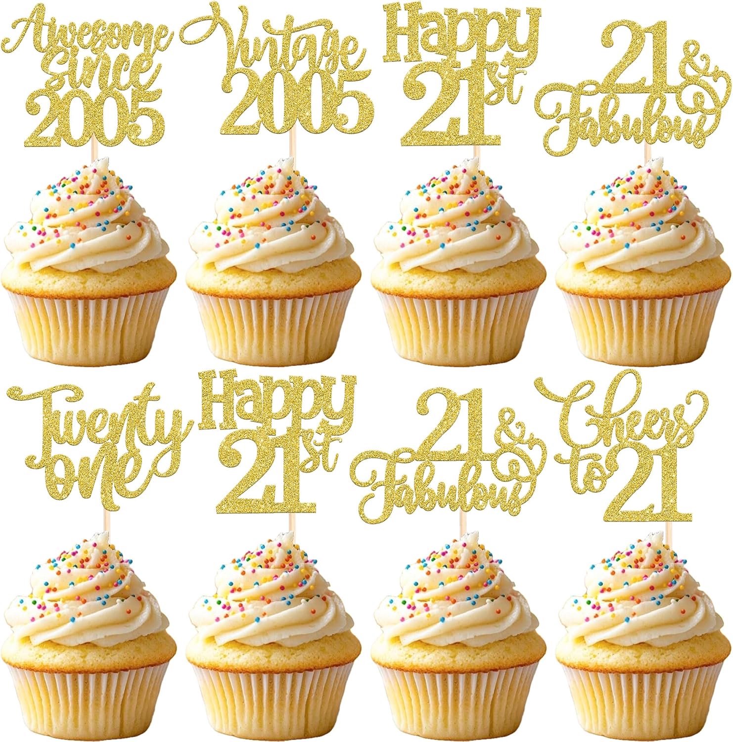 30 Cupcaketoppers 21e verjaardag 2005 Glitter