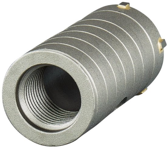 Grijze Makita holboor met schroefdraad aan de achterkant en hardmetalen tanden aan de boorkop.