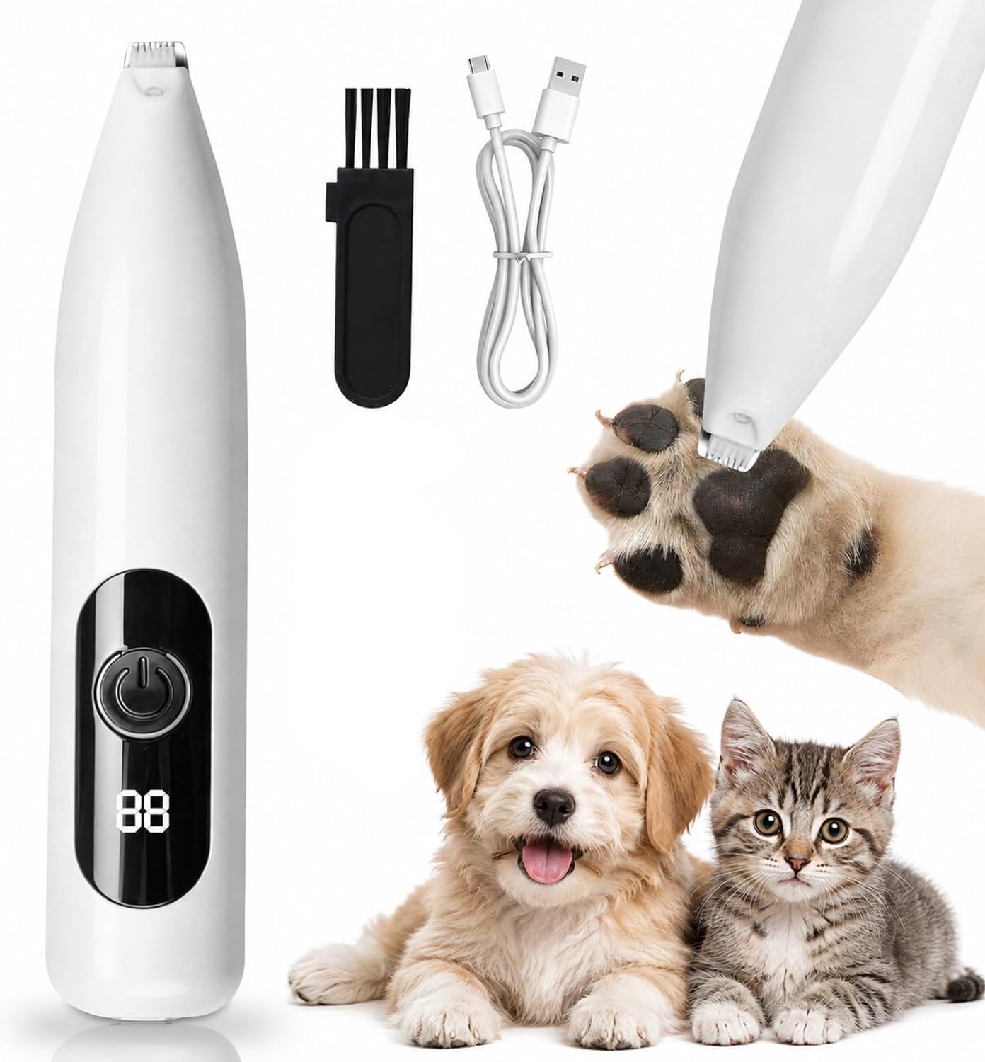 Hondentondeuse - Hondenpoottrimmer met LED-licht - Hondentrimmer - Trimmer - elektrische hondentrimmer voor poten - Honden Trimset - waterdicht - Poten Trimmer Hond - Hondenverzorging - Scheerapparaat Voor Poten, Oren, Ogen en Gezicht -TENGYIF®
