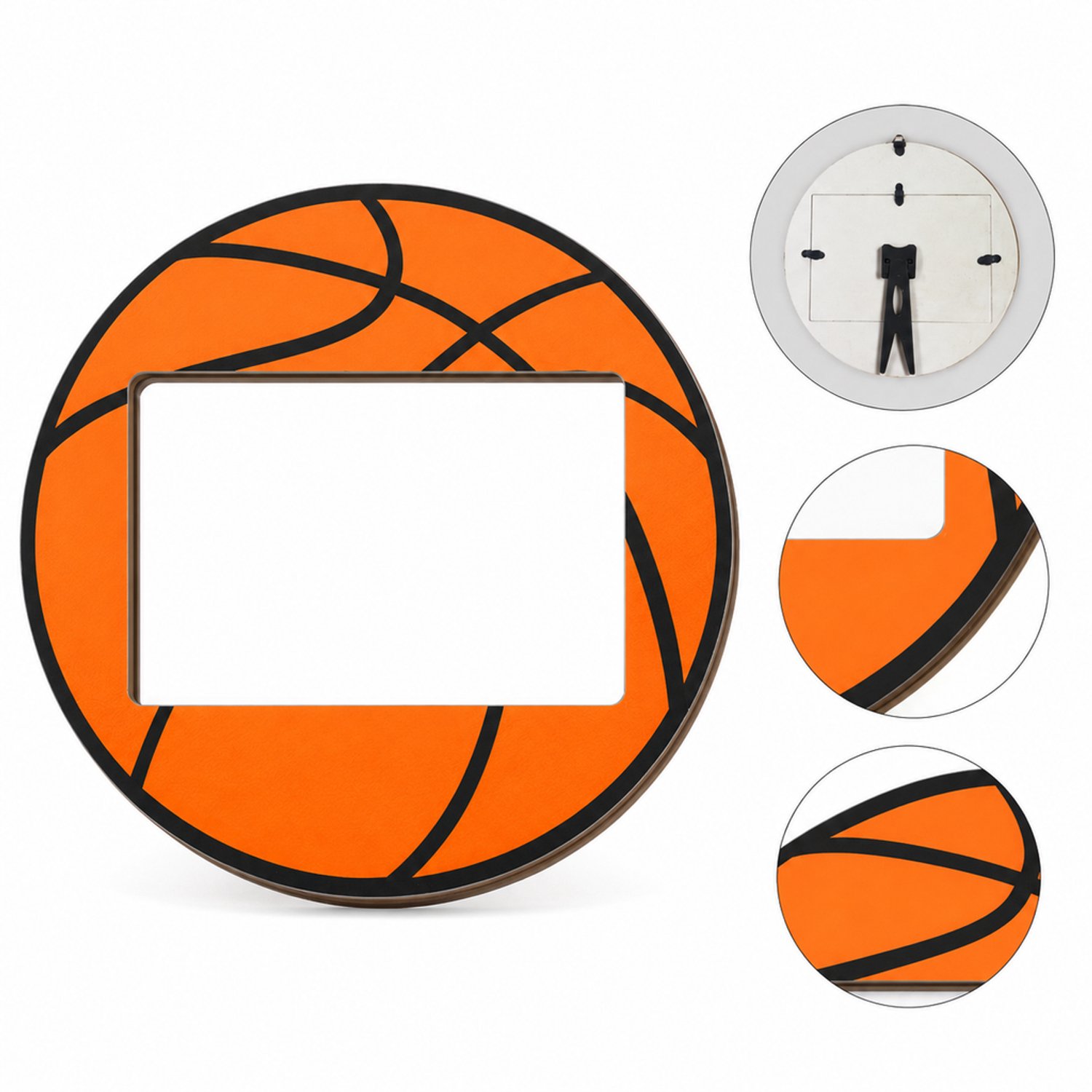 SWGOTA Basketbalfotolijst van grenenhout, diameter 20,5 cm, voor een foto van 6 x 4 inch, staand of hangend, verpakt in een vouwdoos Oranje