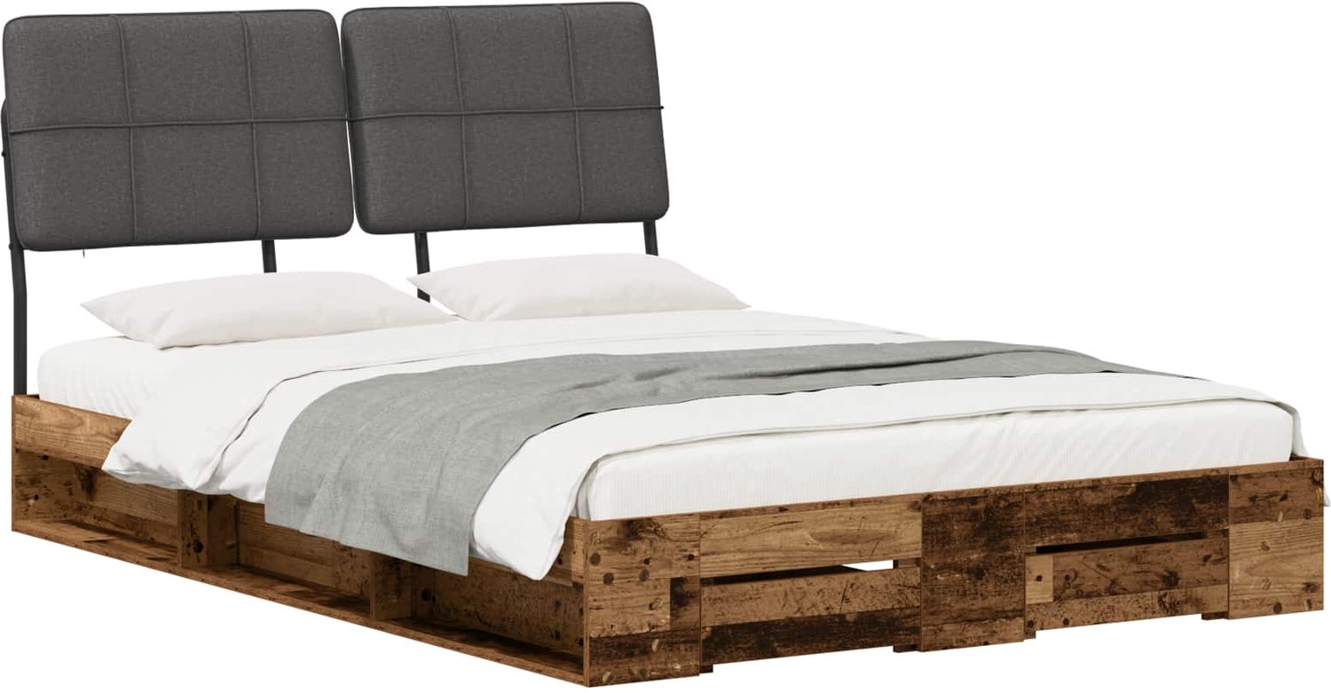 vidaXL Tweepersoonsbed - met - hoofdbord - Oud - hout - en - donkergrijs Oud hout en donkergrijs