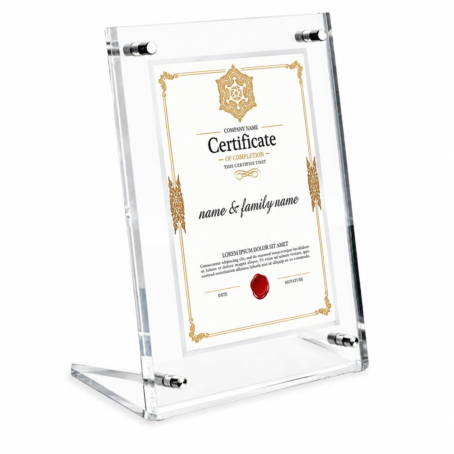 SWGOTA Acryl fotolijst 14 inch, transparant met afgeronde hoeken, voor foto's en certificaten, inclusief steunschroeven, zonder afbeelding