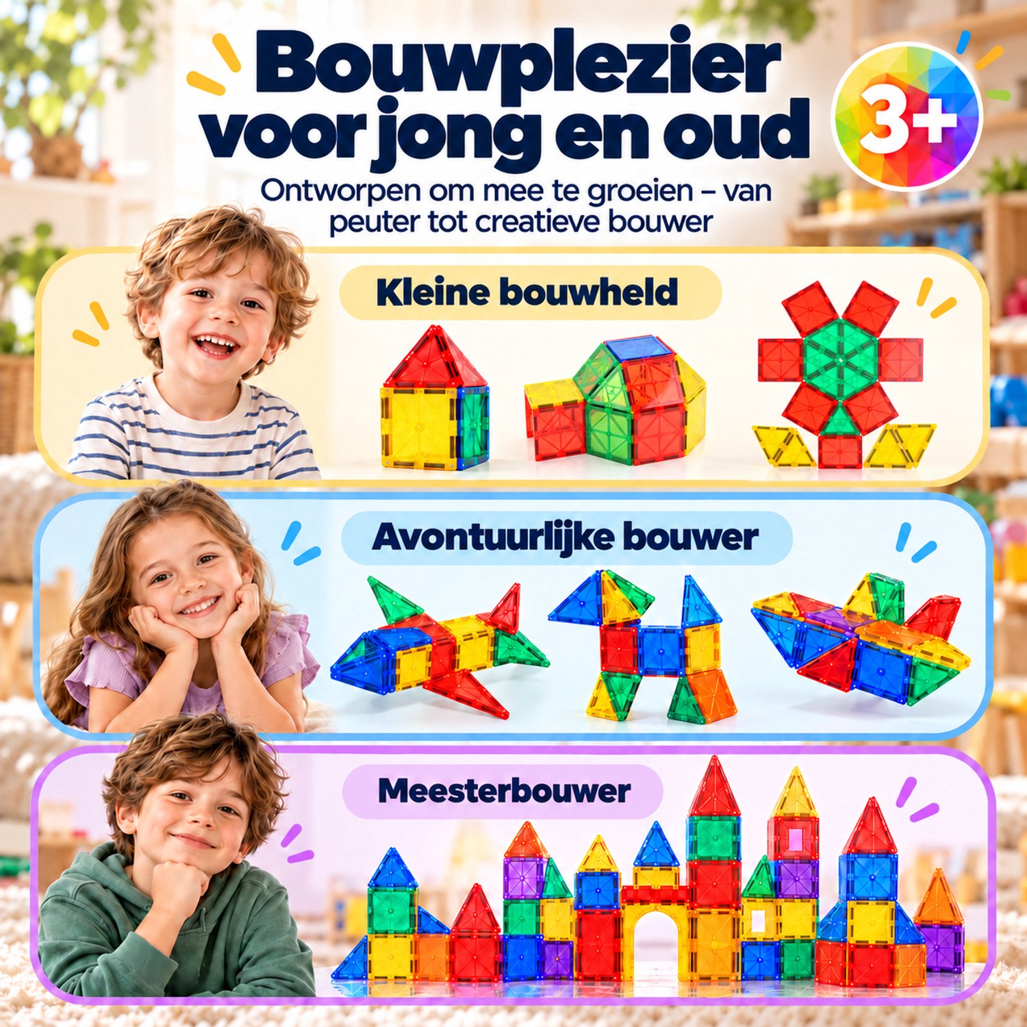 Magna Minds - Magnetic Tiles- Magnetisch Speelgoed – 180 stuks - Constructie speelgoed - Magnetische tegels - Montessori speelgoed - Magnetic toys - Magnetische bouwstenen - Speelgoed Kinderen — afbeelding 4
