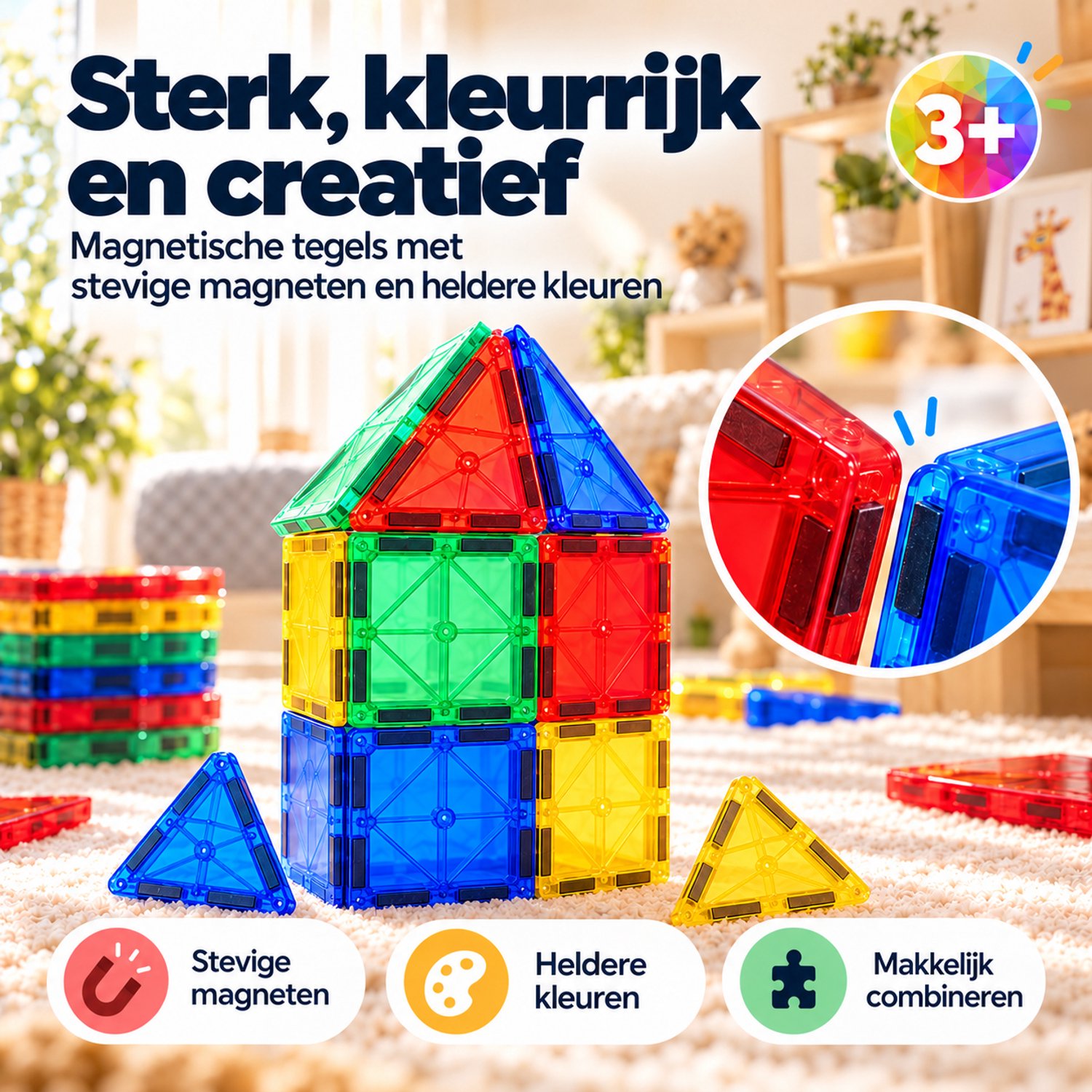 Magna Minds - Magnetic Tiles- Magnetisch Speelgoed – 135 stuks - Constructie speelgoed - Magnetische tegels - Montessori speelgoed - Magnetic toys - Magnetische bouwstenen - Speelgoed Kinderen — afbeelding 6