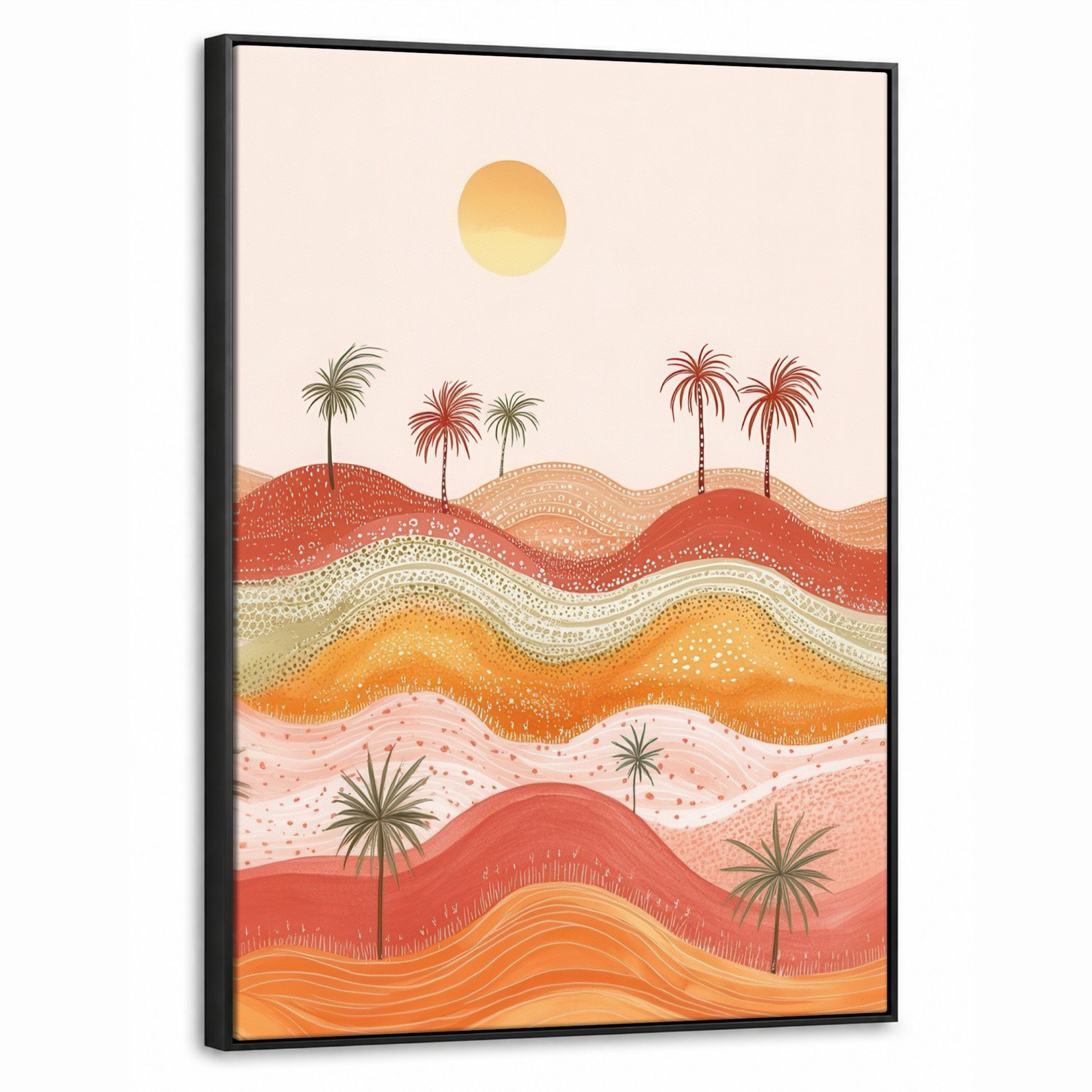 Canvas Schilderij met Baklijst 50x70cm - Abstract landschap - Palmbomen - Kleurrijk - Muurdecoratie woonkamer - Slaapkamer decoratie - Kamer accessoires - Schilderijen op canvas met lijst