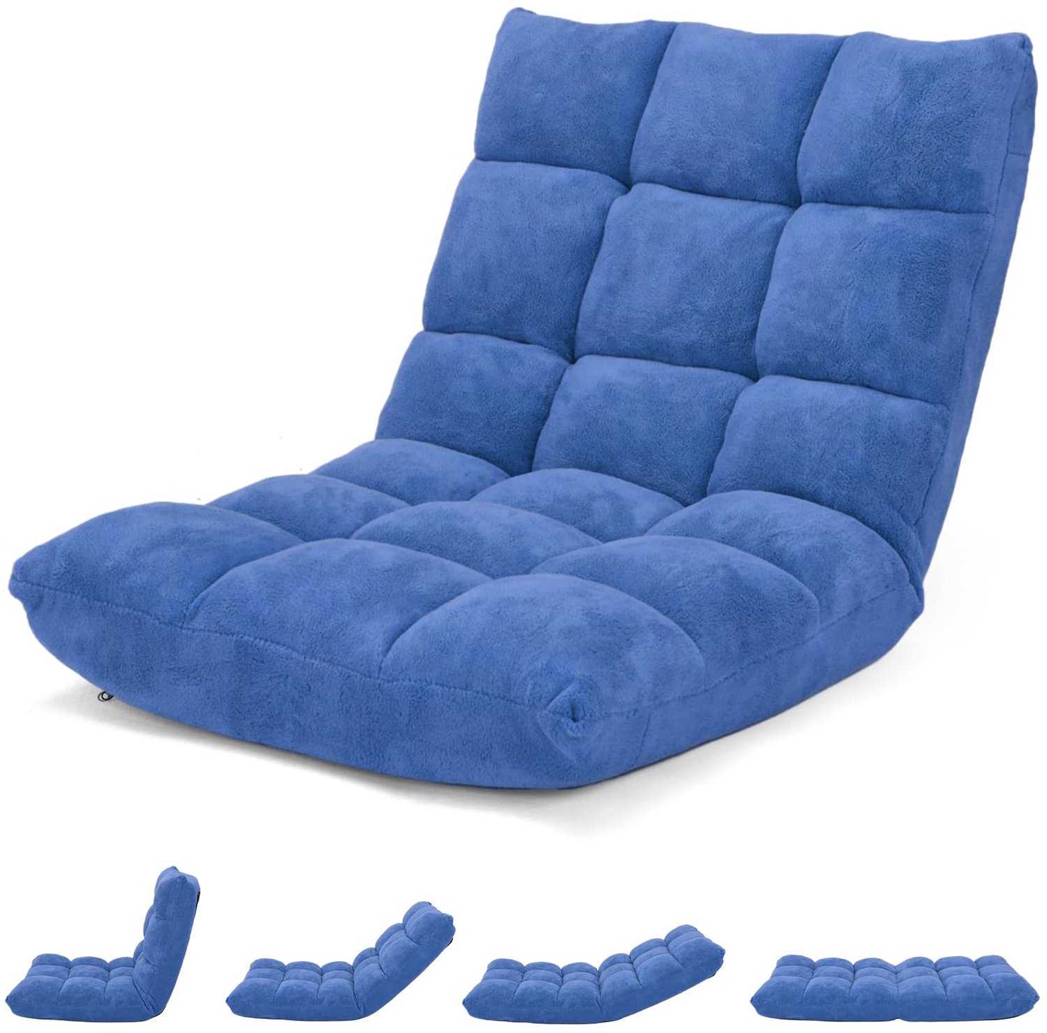 Costway Verstelbare Vloerstoel van Koraalfleece - Gevoerde Meditatiestoel - Opvouwbaar Bodemkussen - Relaxstoel - 105 x 56 x 15 cm