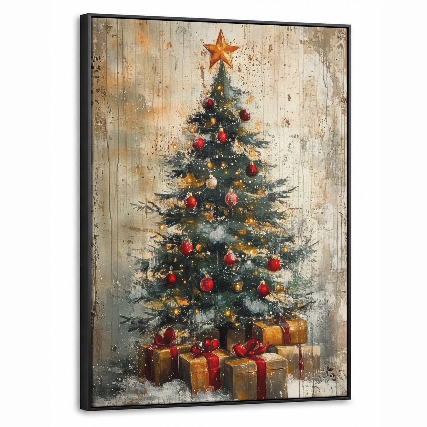 Canvas Schilderij met Baklijst 70x100cm - Kerstboom - Vintage - Kerst - Cadeau - Muurdecoratie woonkamer - Slaapkamer decoratie - Kamer accessoires - Schilderijen op canvas met lijst
