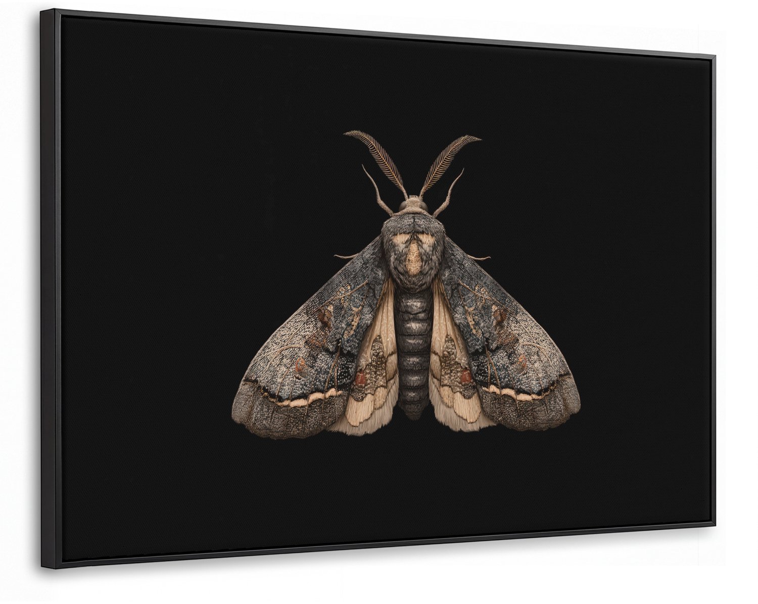 Canvas Schilderij met Baklijst XXL Canvas Schilderij met Baklijst 140x90cm - Mot - Bladachtig - Grijs - Muurdecoratie woonkamer - Slaapkamer decoratie - Kamer accessoires - Schilderijen op canvas met lijst groot