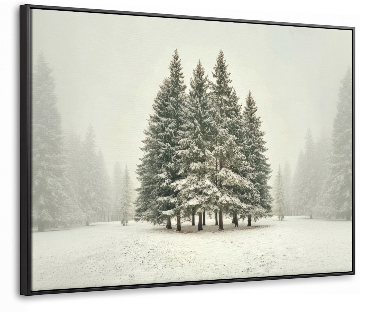 Canvas Schilderij met Baklijst 100x70cm - Bomen - Sneeuw - Wit - Muurdecoratie woonkamer - Slaapkamer decoratie - Kamer accessoires - Schilderijen op canvas met lijst