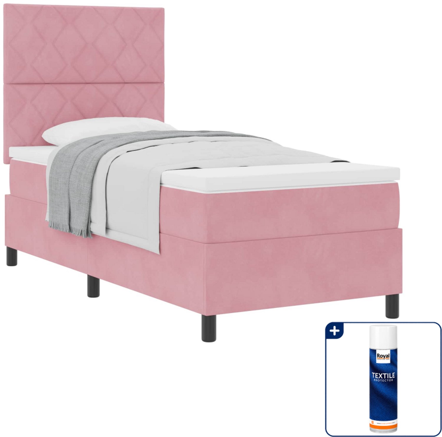 vidaXL boxspringbed - 90 x 200 cm - roze - Inclusief textielbeschermer 500 ml