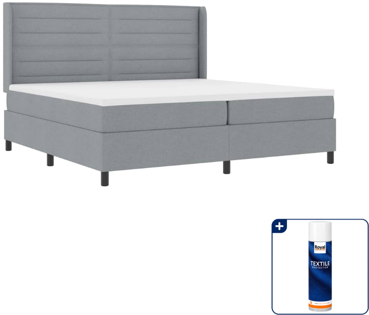 vidaXL LED boxspring - Super kingsize - 200 x 200 cm - lichtgrijs - Inclusief textielbeschermer 500 ml
