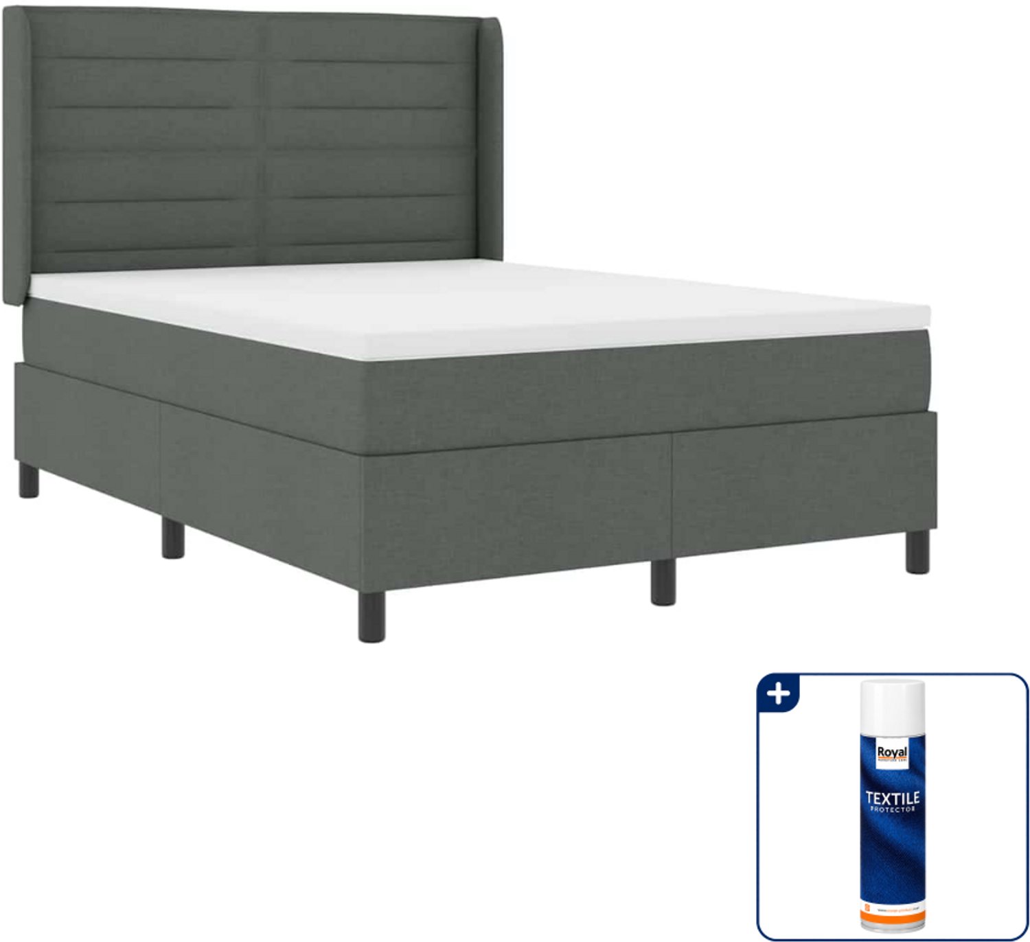 vidaXL queensize boxspring met matras - 160 x 200 cm - donkergrijs - Inclusief textielbeschermer 500 ml
