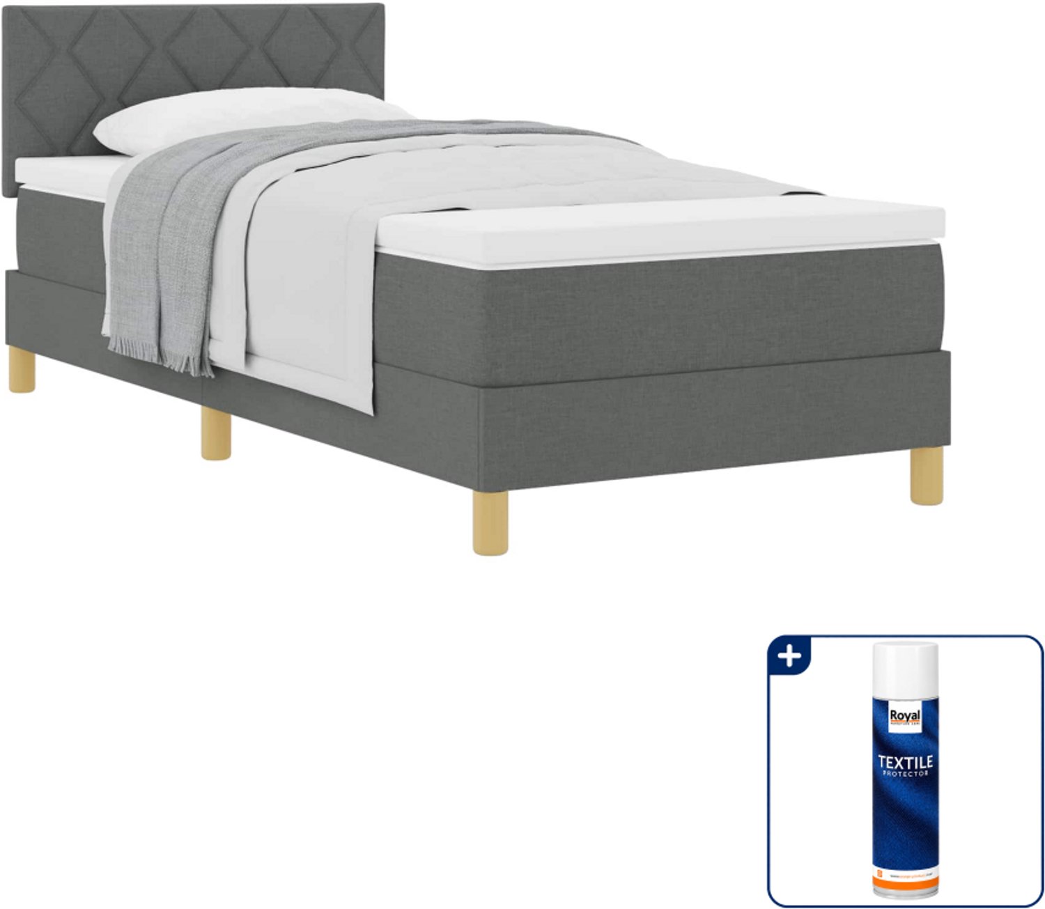 vidaXL boxspringbed - 90 x 200 cm - stof - donkergrijs - Inclusief textielbeschermer 500 ml