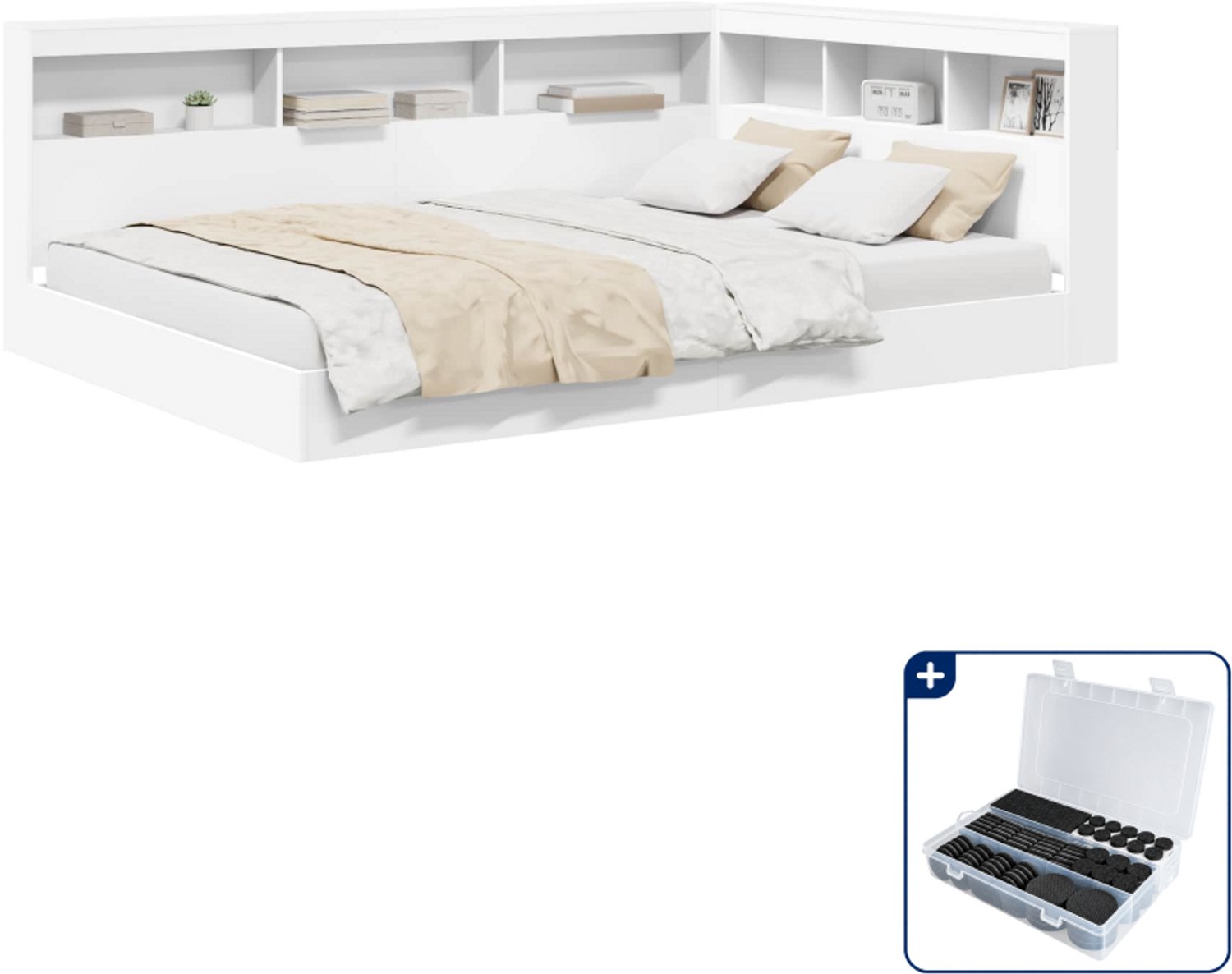 vidaXL boekenkast bed - 135 x 190 cm - bewerkt hout - wit - Inclusief antikrasvilt 177-delig