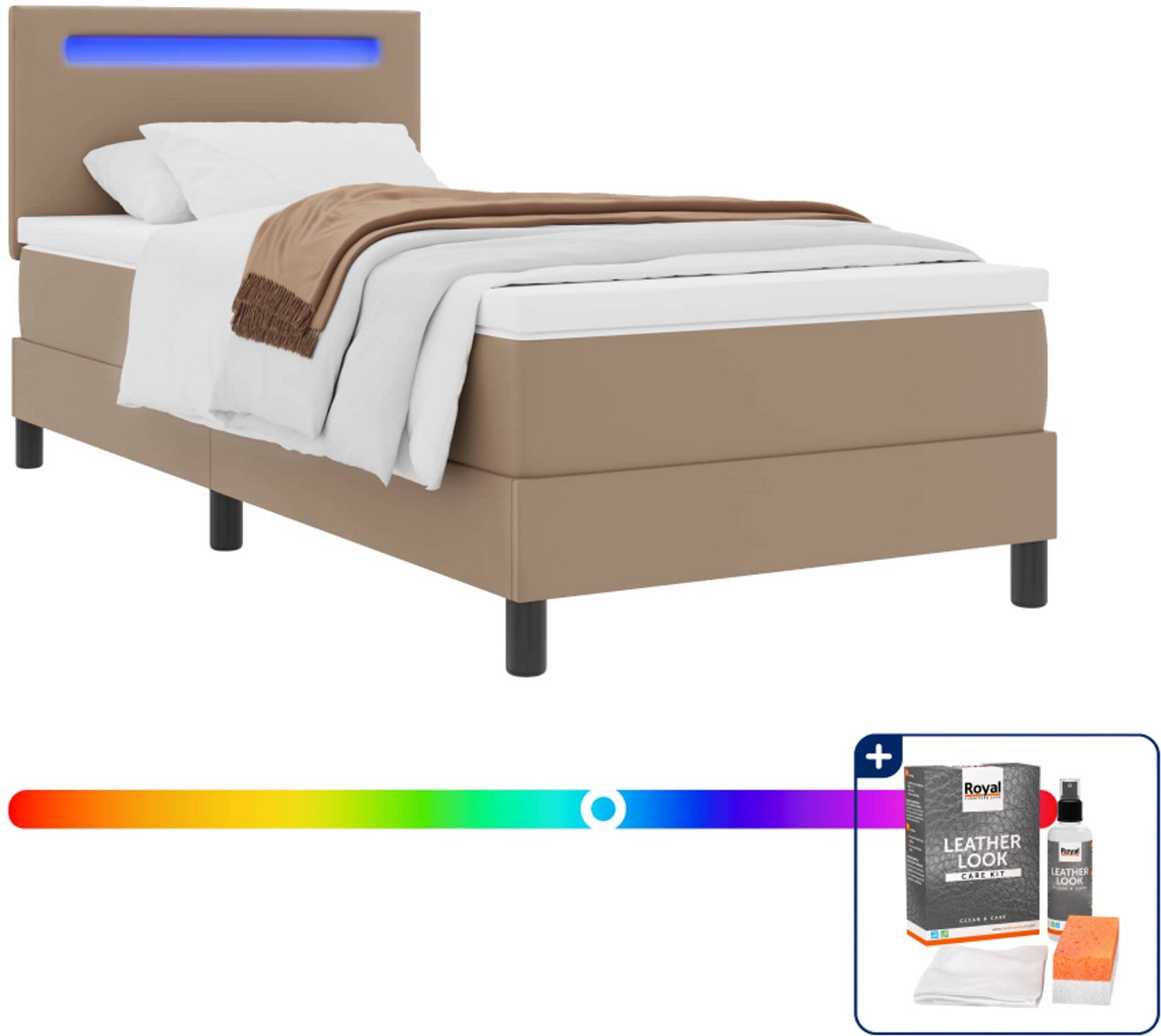 vidaXL boxspringbed - 100 x 200 cm - kunstleer - cappuccino - Inclusief onderhoudsset voor kunstleer 150 ml Bruin