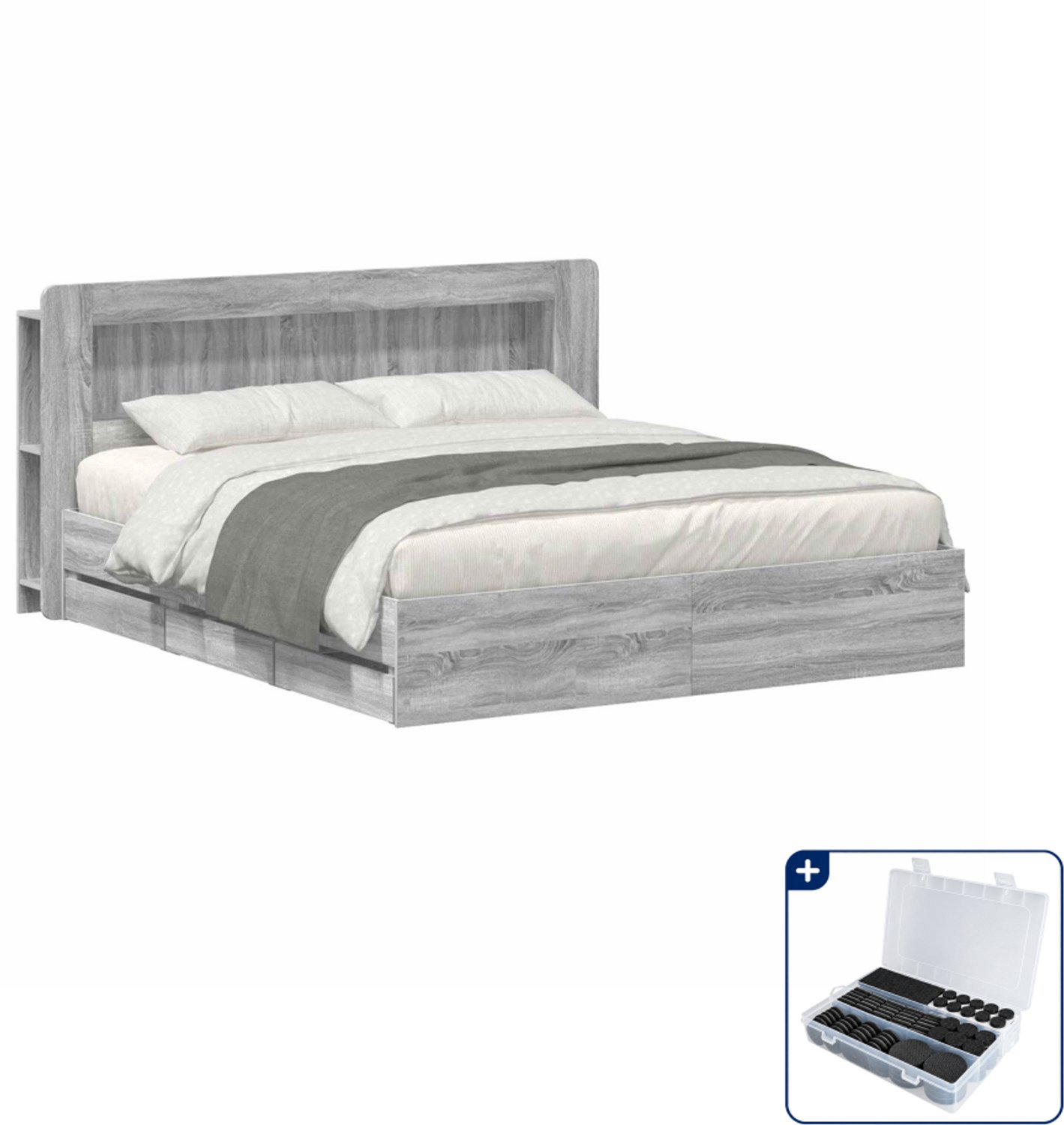 vidaXL bedframe - Kingsize - 180 x 200 cm - bewerkt hout - grijs sonoma - Inclusief antikrasvilt 177-delig