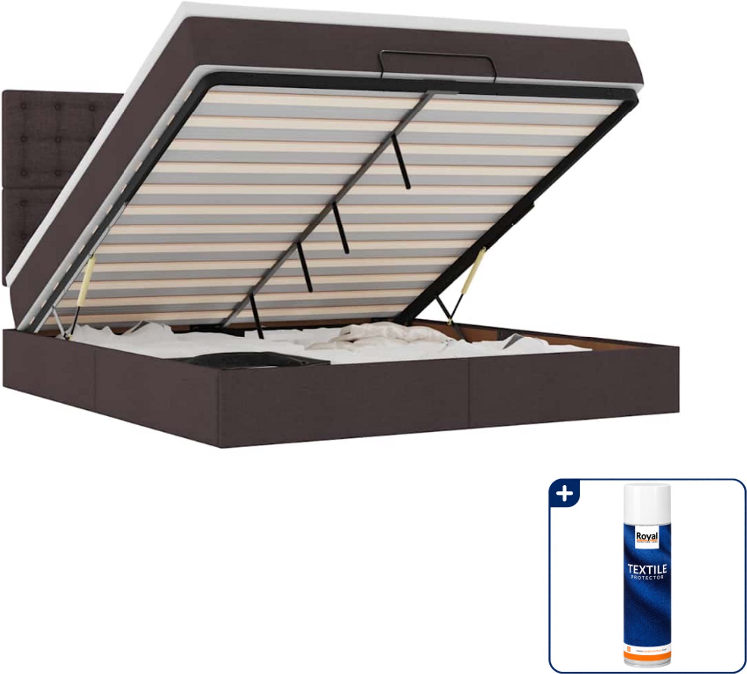 vidaXL queensize bed met matras en LED - 160 x 200 cm - donkerbruin - Inclusief textielbeschermer 500 ml Grijs