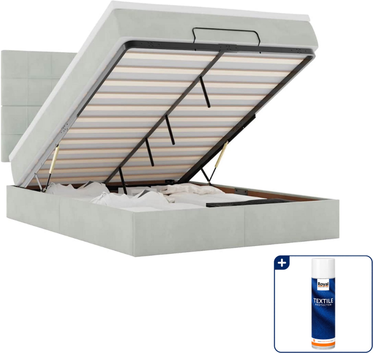 vidaXL Small double bed met matrassen en LED - 140 x 200 cm - fluweel - lichtgrijs - Inclusief textielbeschermer 500 ml