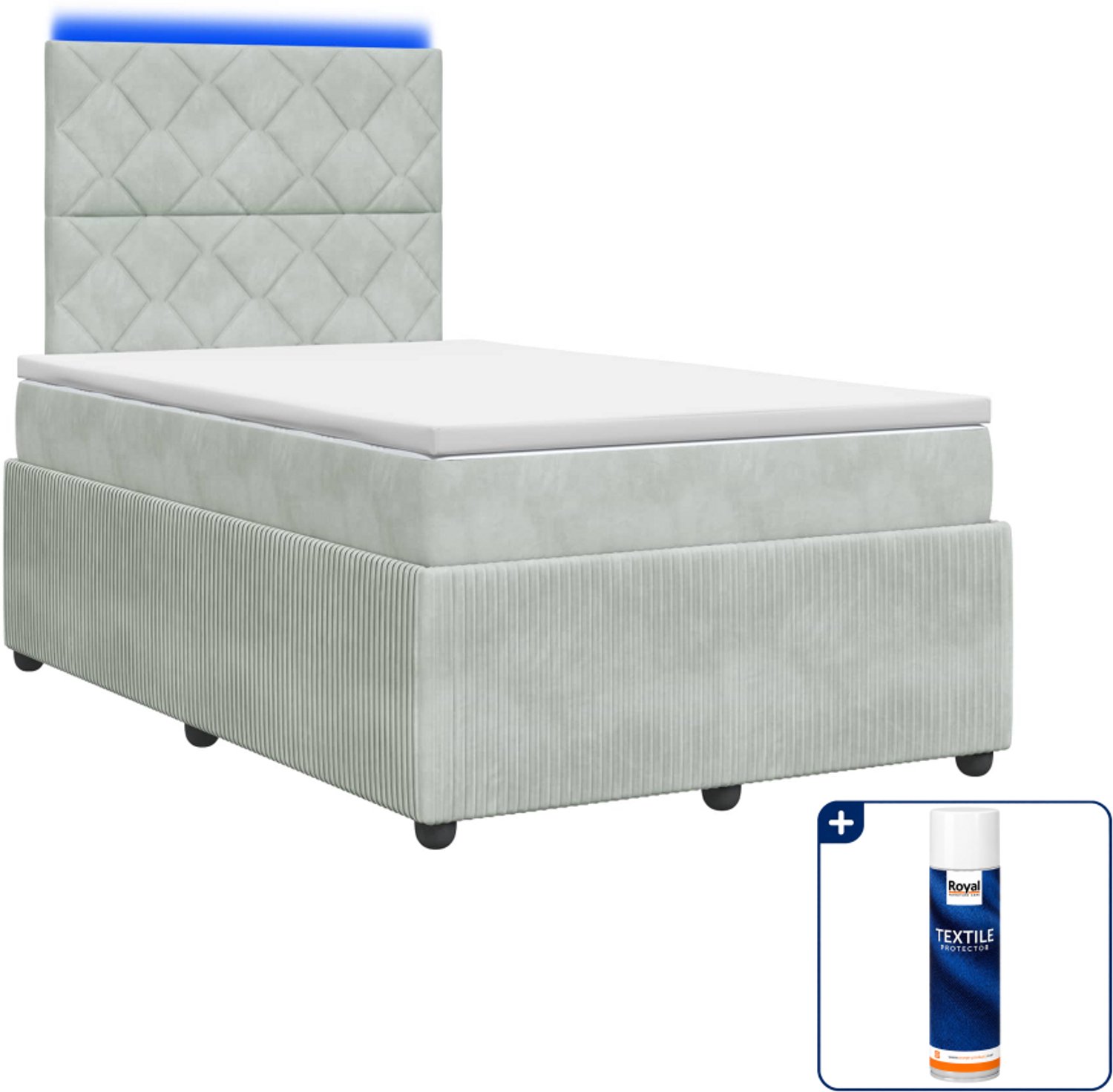 vidaXL led boxspring met matras - 120 x 190 cm - lichtgrijs - Inclusief textielbeschermer 500 ml