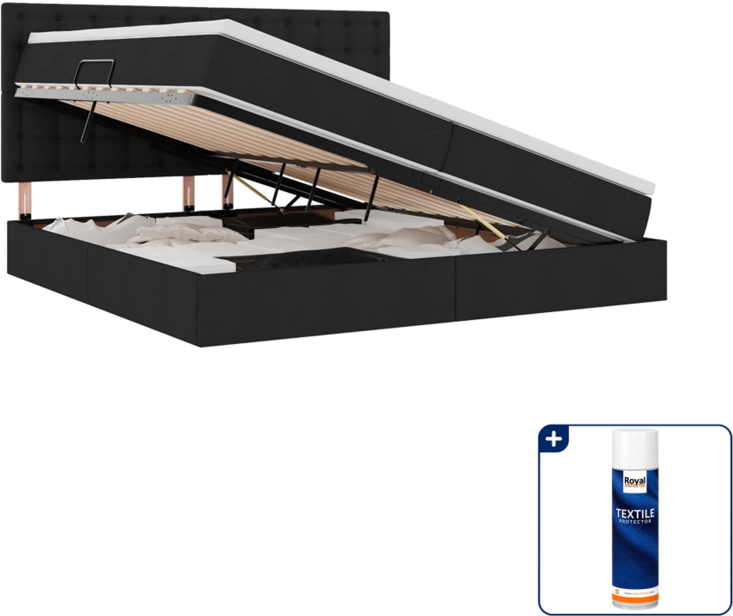 vidaXL Opbergbed met matras - 200 x 200 cm - kunstleer - zwart - Inclusief textielbeschermer 500 ml