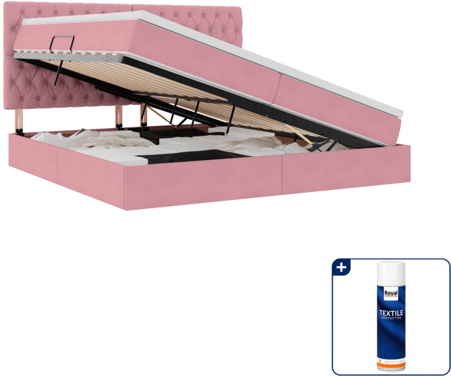 vidaXL Opbergbed met matras - 200 x 200 cm - roze - Inclusief textielbeschermer 500 ml Bruin