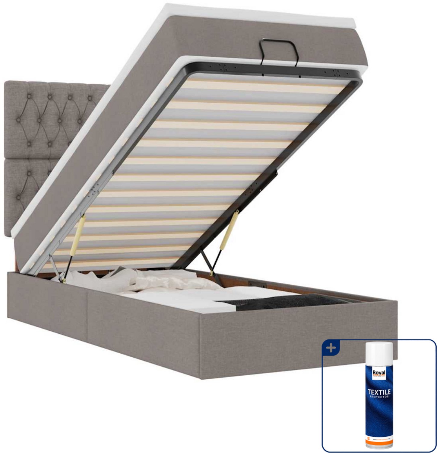 vidaXL bed met matras - 90 x 200 cm - stof - taupe - Inclusief textielbeschermer 500 ml Blauw