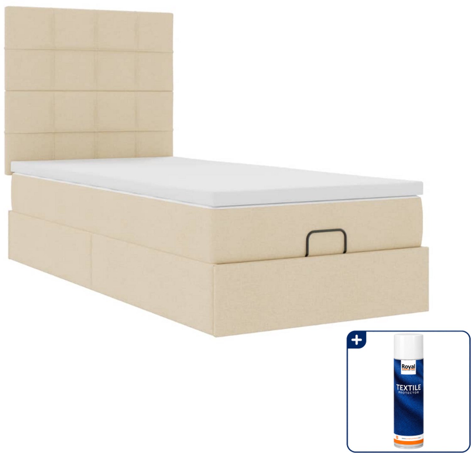 vidaXL Bed met matras - 100 x 200 cm - stof - crèmekleurig - Inclusief textielbeschermer 500 ml Grijs