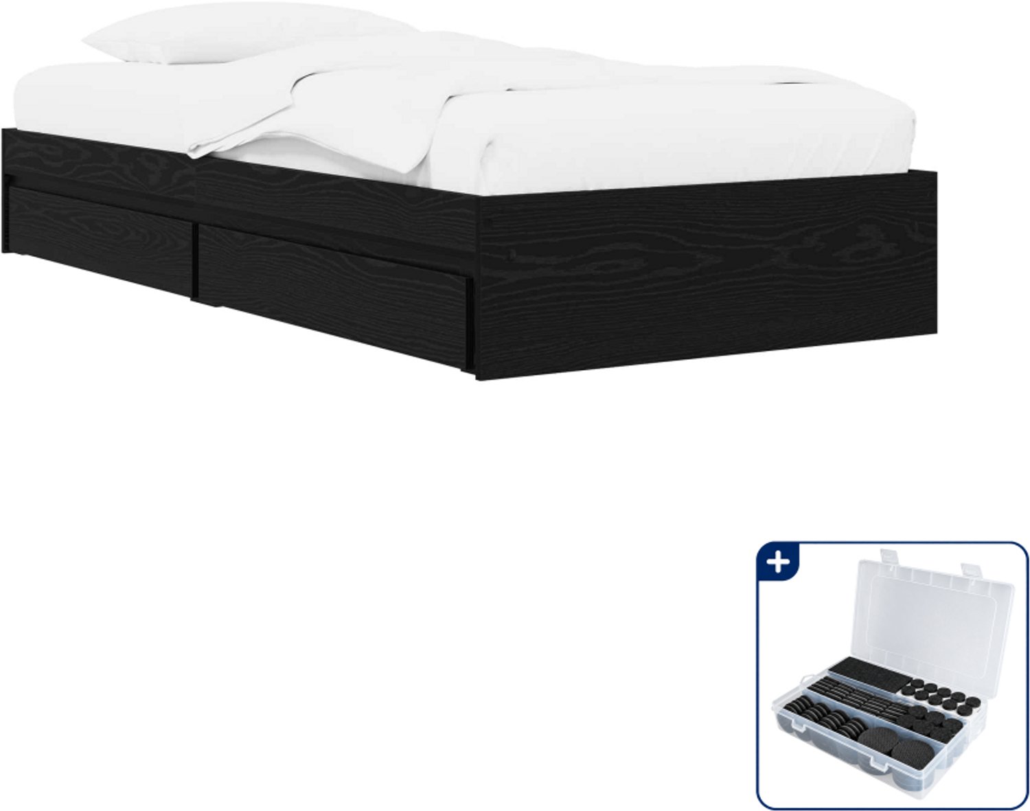 vidaXL bedframe met opbergruimte - 80 x 200 cm - bewerkt hout - zwart eiken - Inclusief antikrasvilt 177-delig