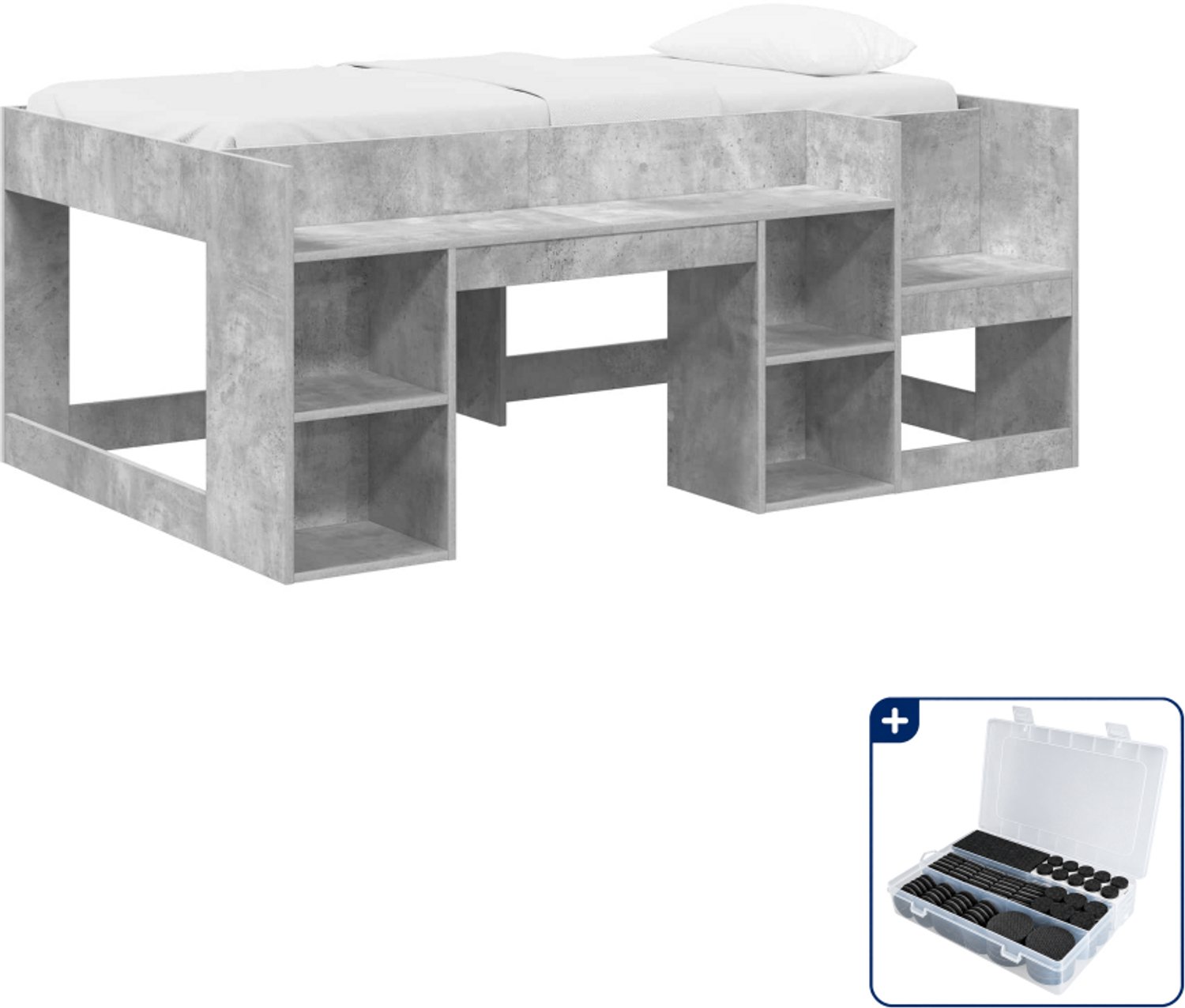 vidaXL kinderbed met opbergruimte - 80 x 160 cm - bewerkt hout - grijs - Inclusief antikrasvilt 177-delig