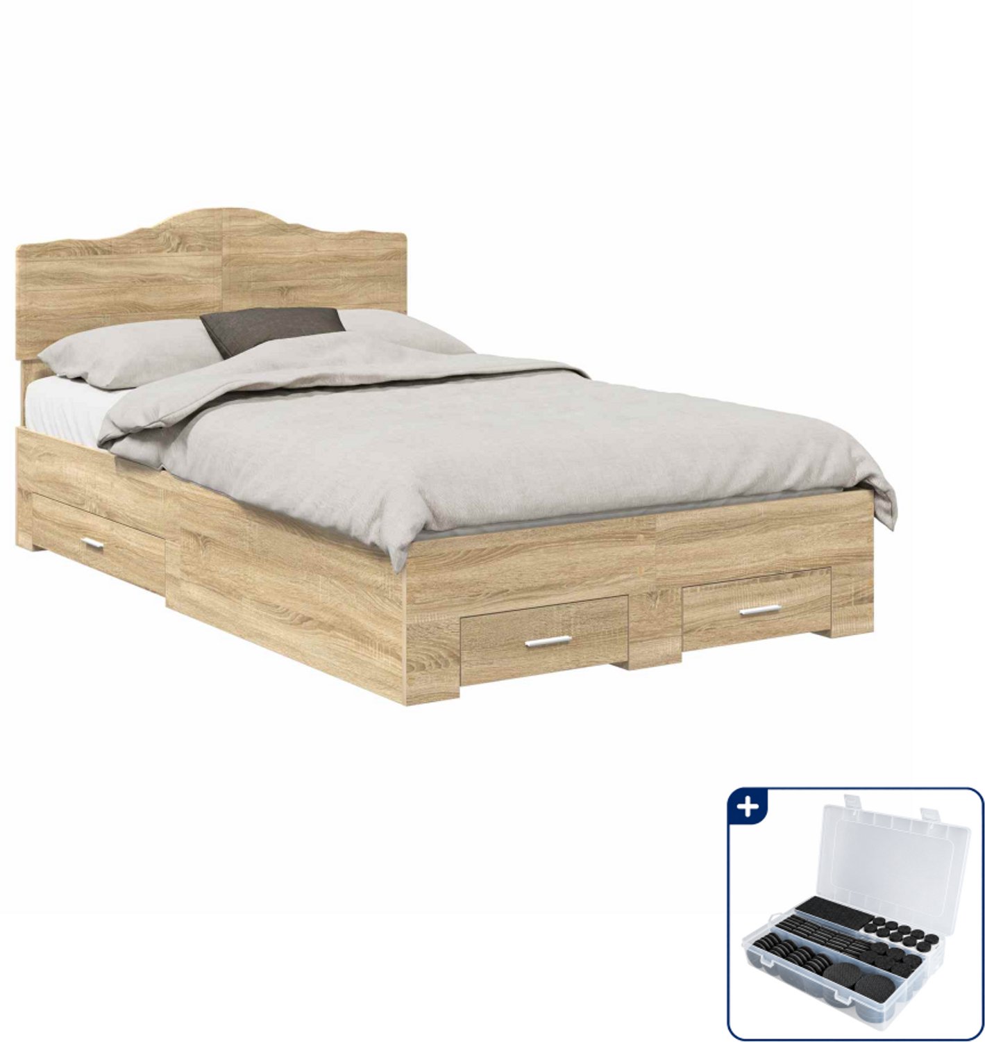 vidaXL bedframe met lade 120 x 200 cm - bewerkt hout - sonoma eiken - Inclusief antikrasvilt 177-delig Bruin