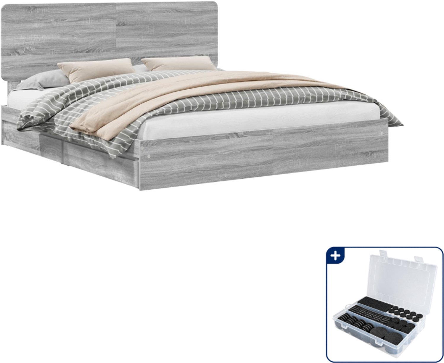 vidaXL bedframe Kingsize - 180 x 200 cm - grijs sonoma - Inclusief antikrasvilt 177-delig