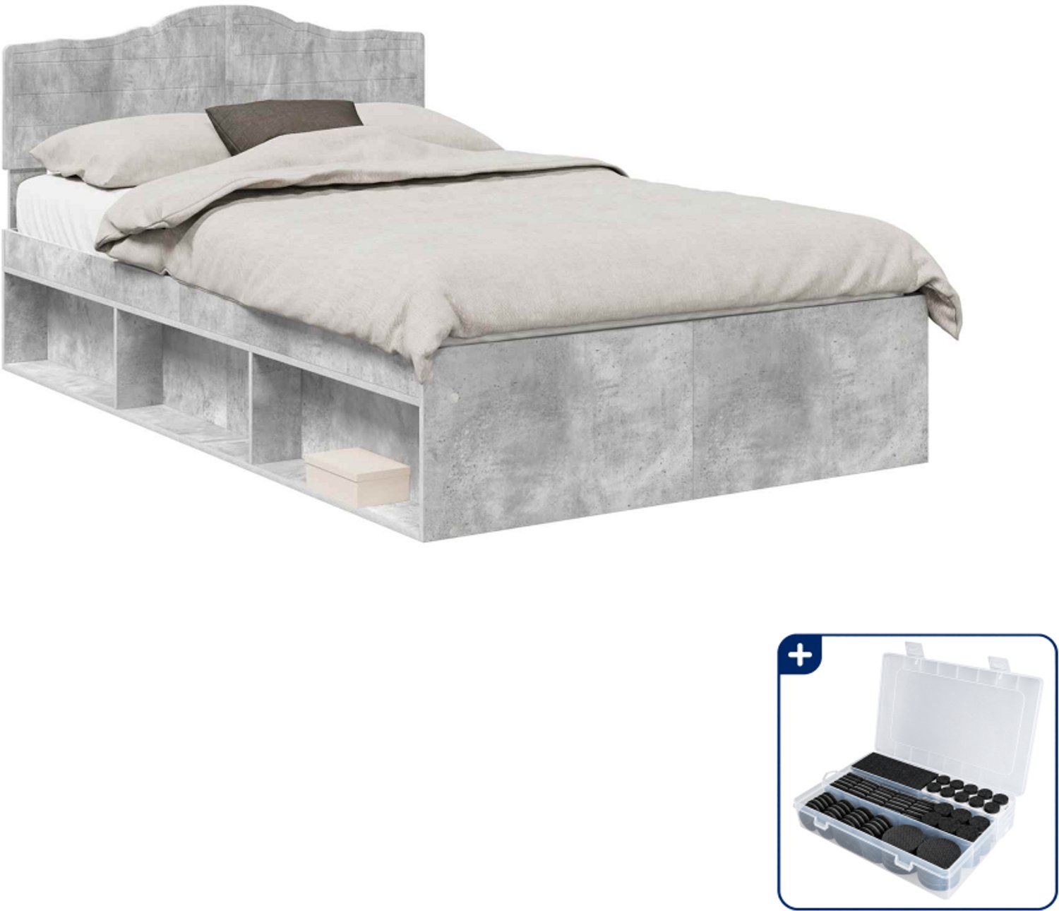 vidaXL bedframe - 120 x 200 cm - massief grenenhout - beton - Inclusief antikrasvilt 177-delig Grijs