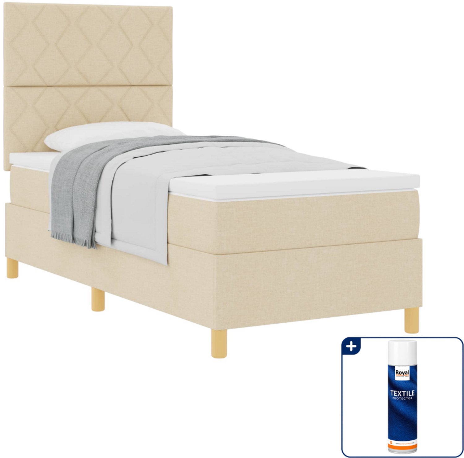 vidaXL boxspringbed - 100 x 200 cm - stof - crème - Inclusief textielbeschermer 500 ml Lichtgrijs