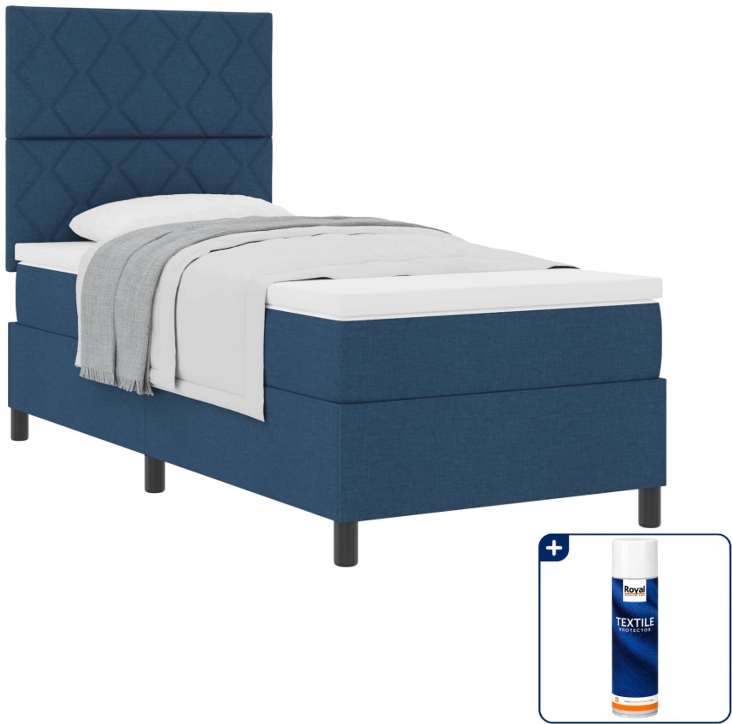 vidaXL Boxspringbed - 90 x 200 cm - stof - blauw - Inclusief textielbeschermer 500 ml