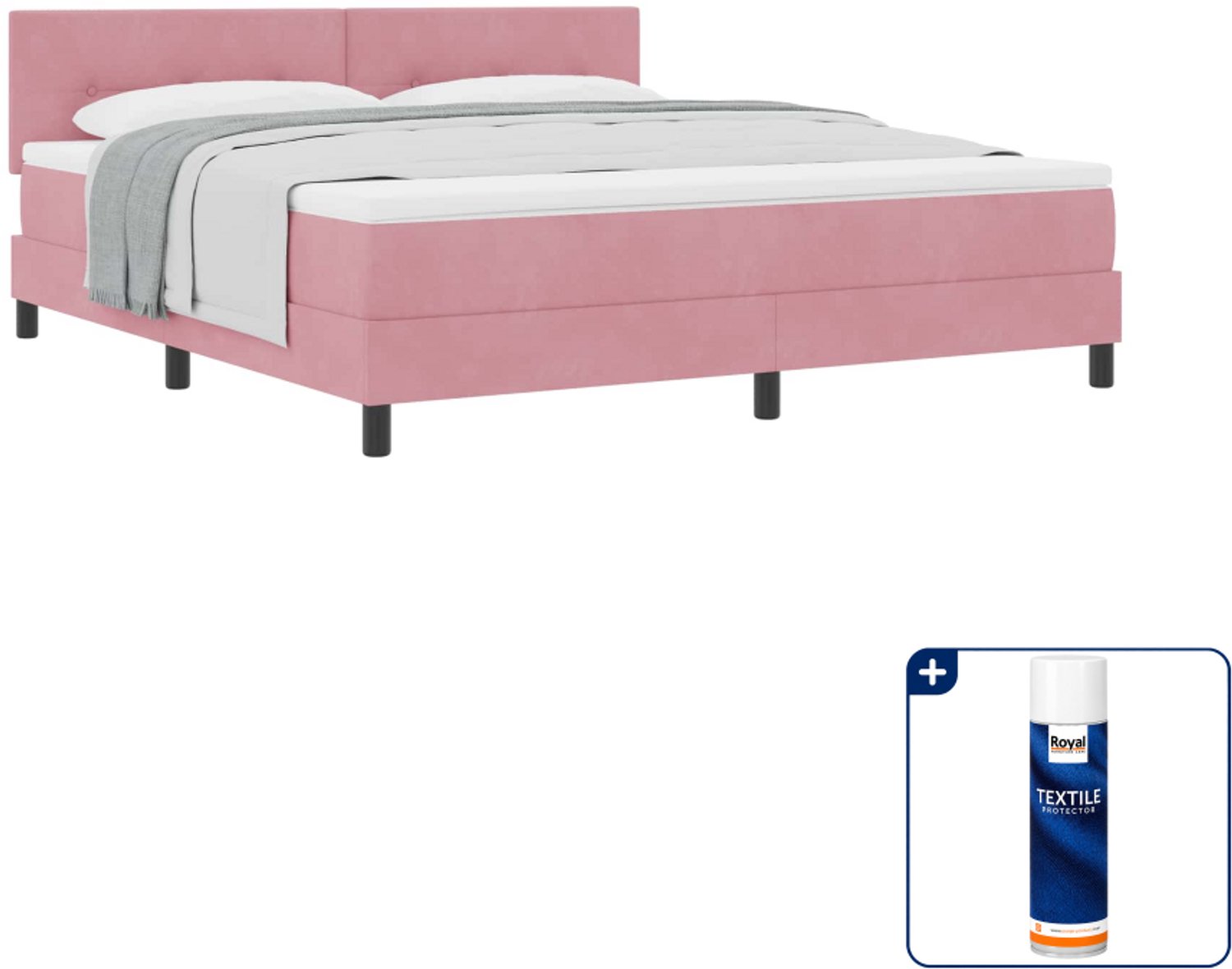 vidaXL Kingsize boxspringbed 180 x 200 cm - fluweel - roze - Inclusief textielbeschermer 500 ml