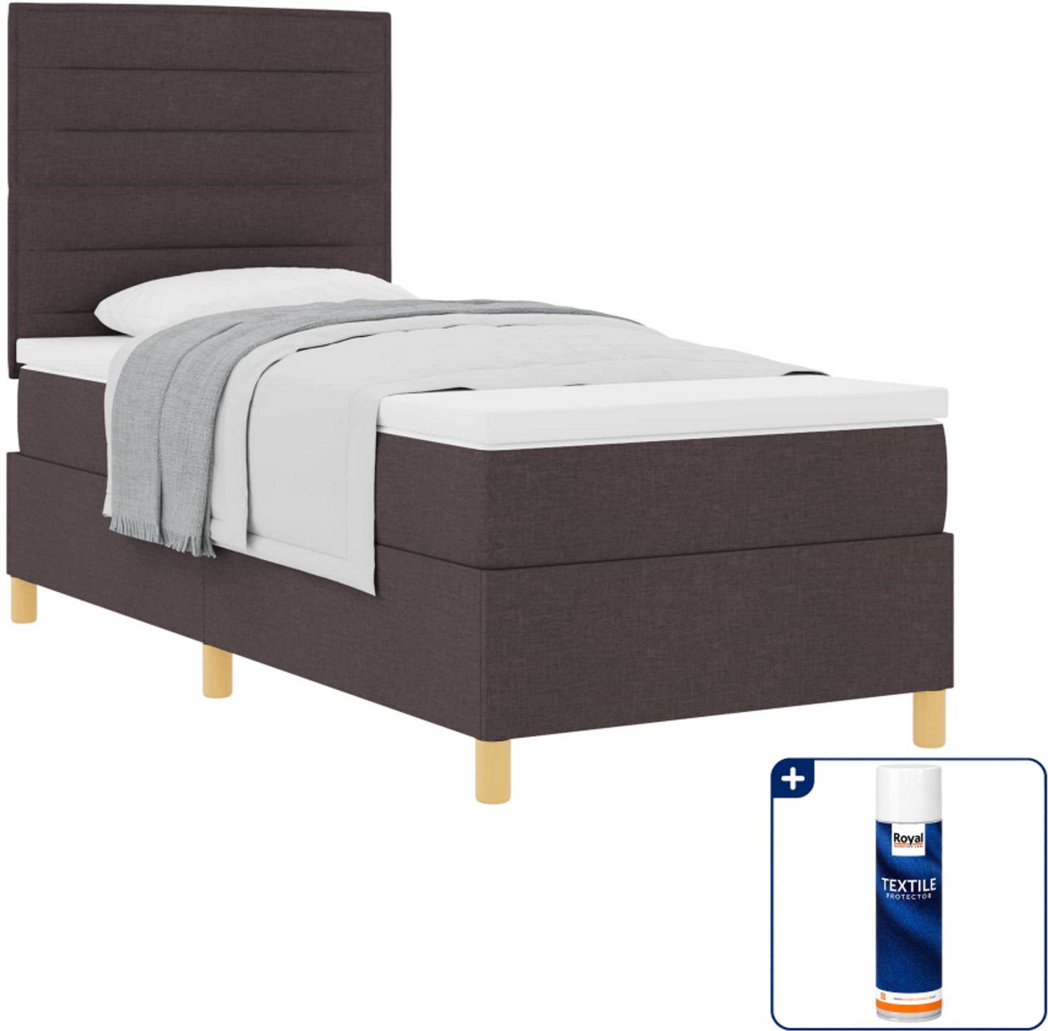 vidaXL boxspringbed 90 x 190 cm - stof - donkerbruin - Inclusief textielbeschermer 500 ml