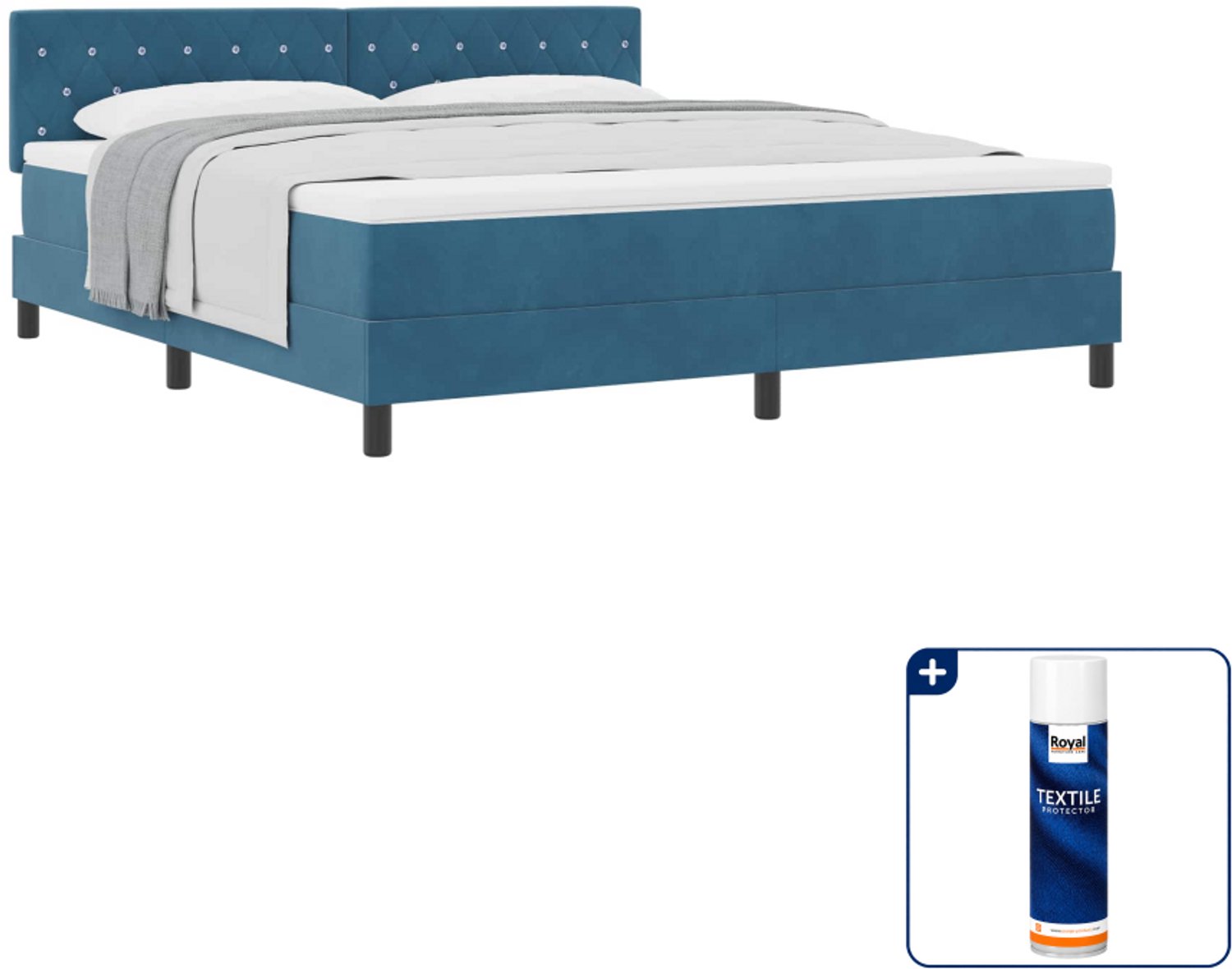 vidaXL Kingsize boxspringbed met matras - 180 x 200 cm - donkerblauw - Inclusief textielbeschermer 500 ml