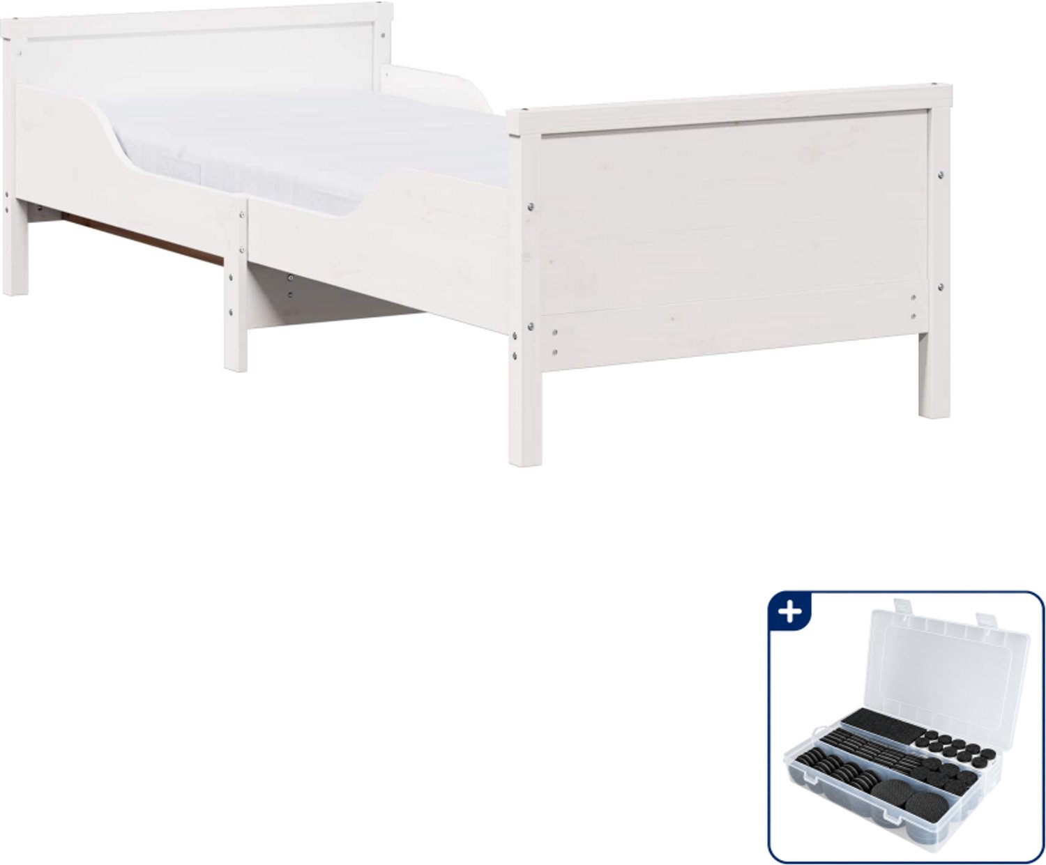 vidaXL Bedframe met matras - 200 x 80 cm - massief grenenhout - wit - Inclusief antikrasvilt 177-delig Bruin