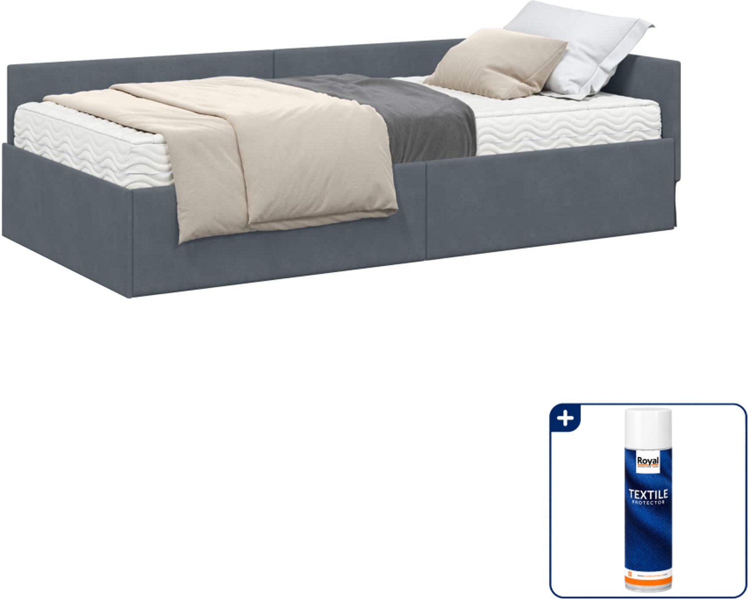 vidaXL hoekbedframe met matras 2 st - 100 x 200 cm - fluweel - donkergrijs - Inclusief textielbeschermer 500 ml