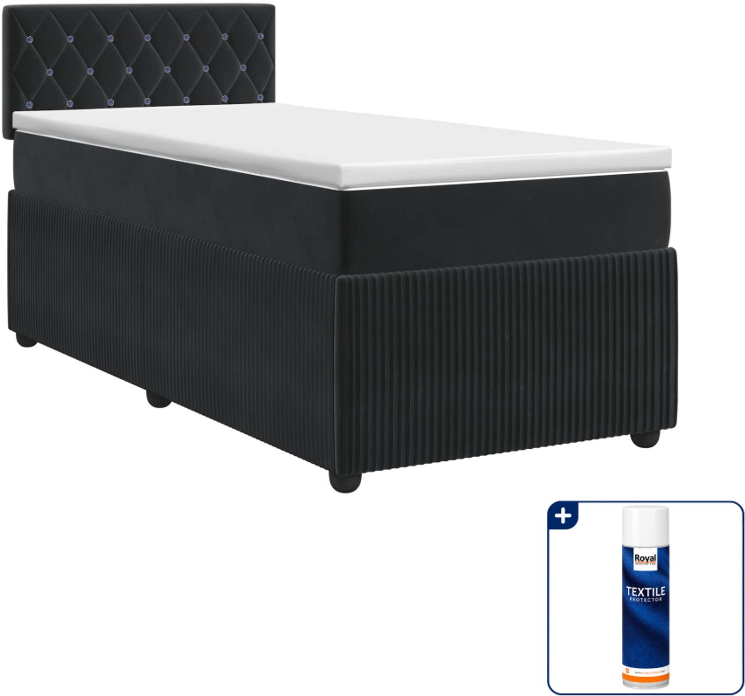 vidaXL boxspringbed met matras - 100 x 200 cm - fluweel - zwart - Inclusief textielbeschermer 500 ml