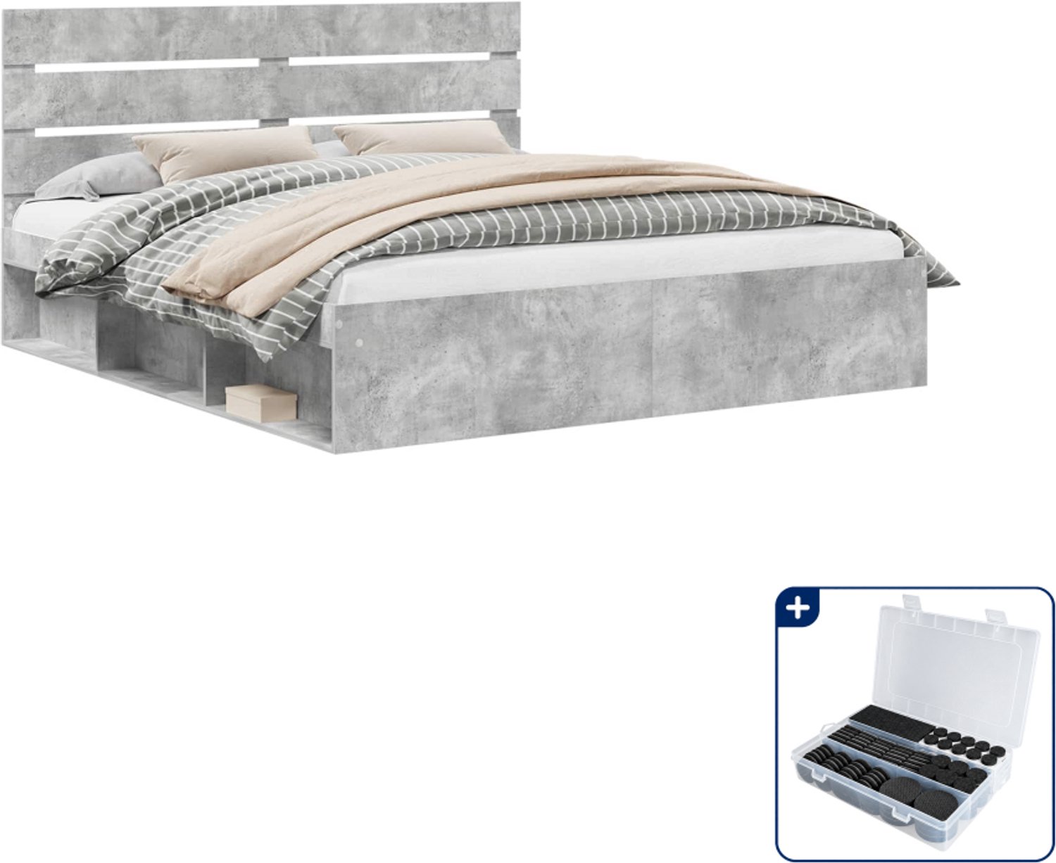 vidaXL bedframe met hoofdeinde - Kingsize - 180 x 200 cm - beton - Inclusief antikrasvilt 177-delig Bruin