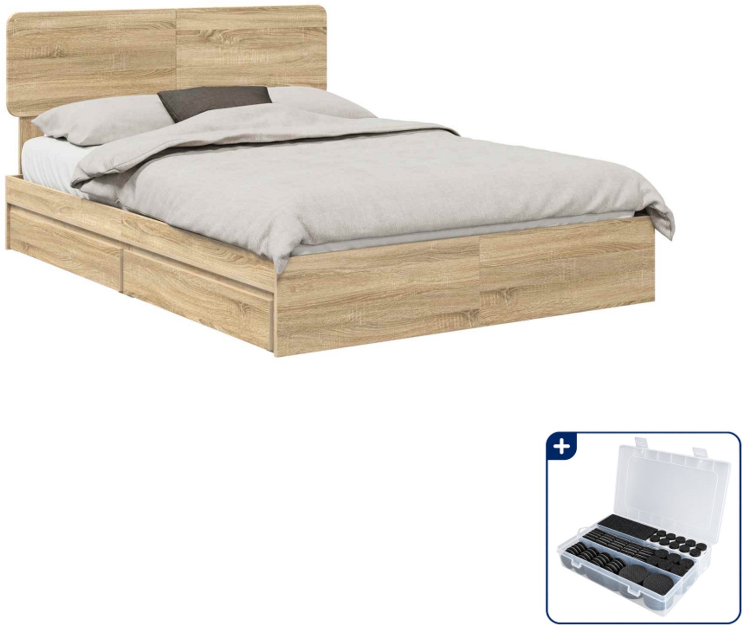 vidaXL bedframe - 140 x 190 cm - bewerkt hout - sonoma eiken - Inclusief antikrasvilt 177-delig Zwart
